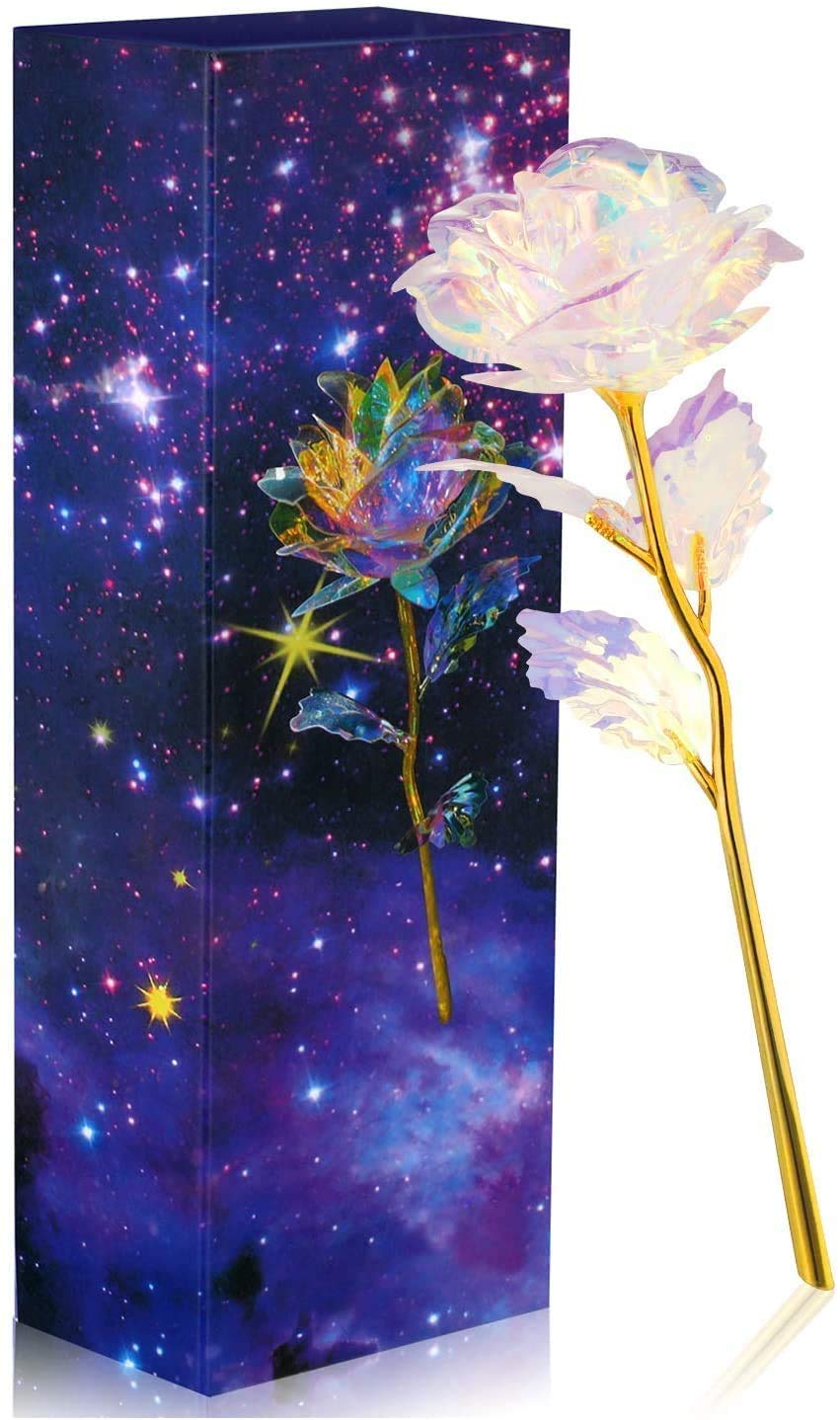 HTNBO Galaxy Rose - Artificial Plastic Rose Flower with Love Shape Base, Colorful Decorative Gift for Valentine's Day, Mother's Day, Thanksgiving, Birthday, Anniversary & Wedding | Perfect for Home Decor, Romantic Surprises & Special Occasions