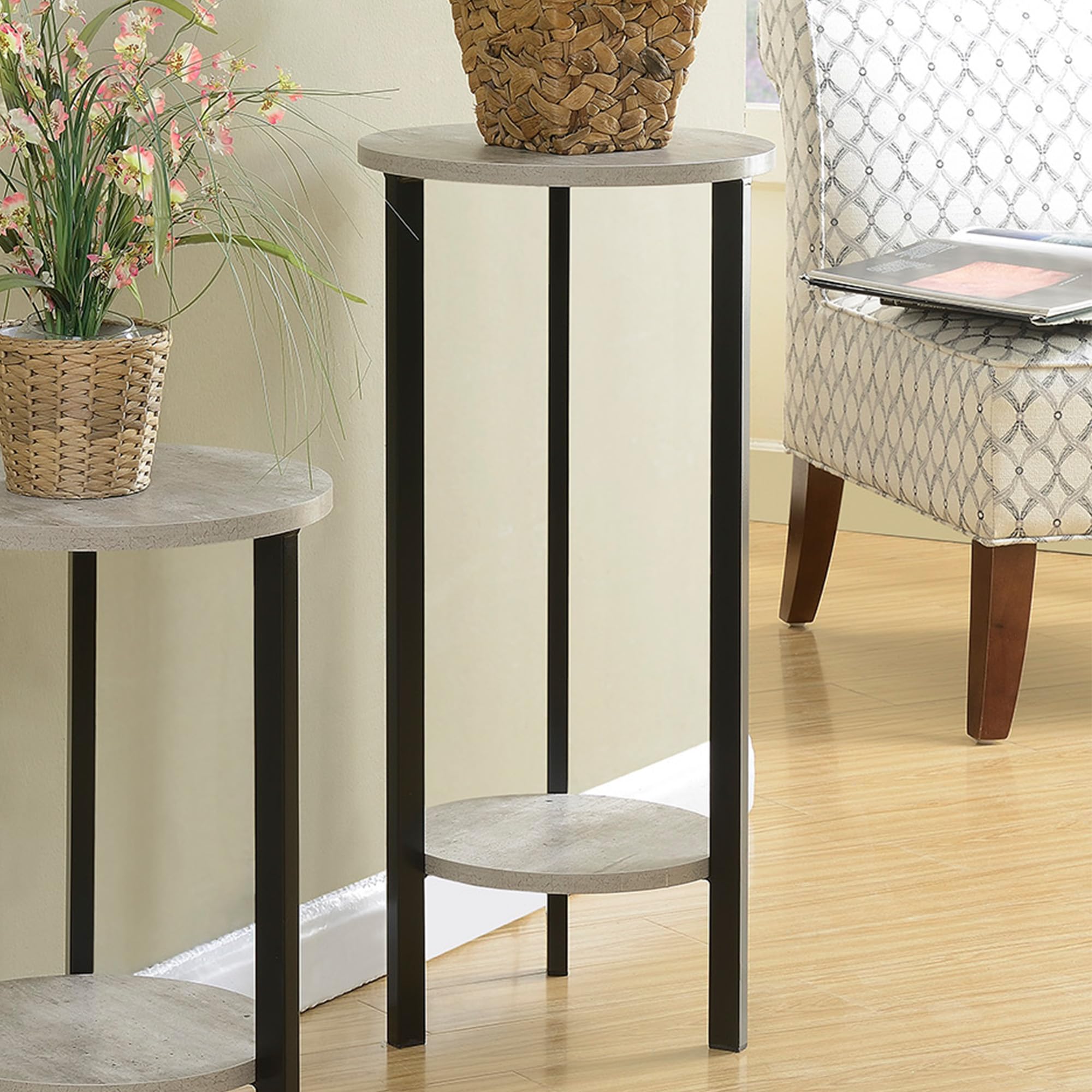 Convenience Concepts Graystone 31 Inch Tall Modern Plant Stand with Faux Birch Finish & Black Metal Frame - Perfect for Indoor Plants, Home Decor, Living Room, Office & Garden Display