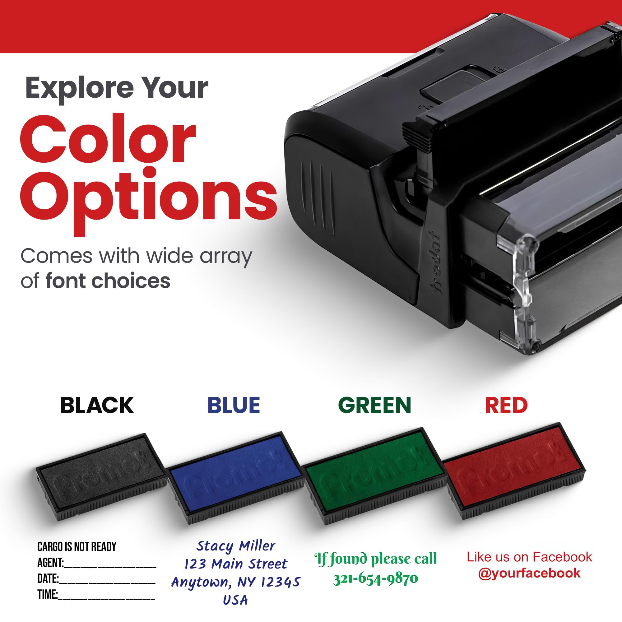Custom Self Inking Stamp - Personalized Address Stamp with 4 Lines of Text, Easy Ink Cartridge Replacement, Office & Home Use (Medium Size) | Perfect for Business Cards, Envelopes, Documents & Mailings