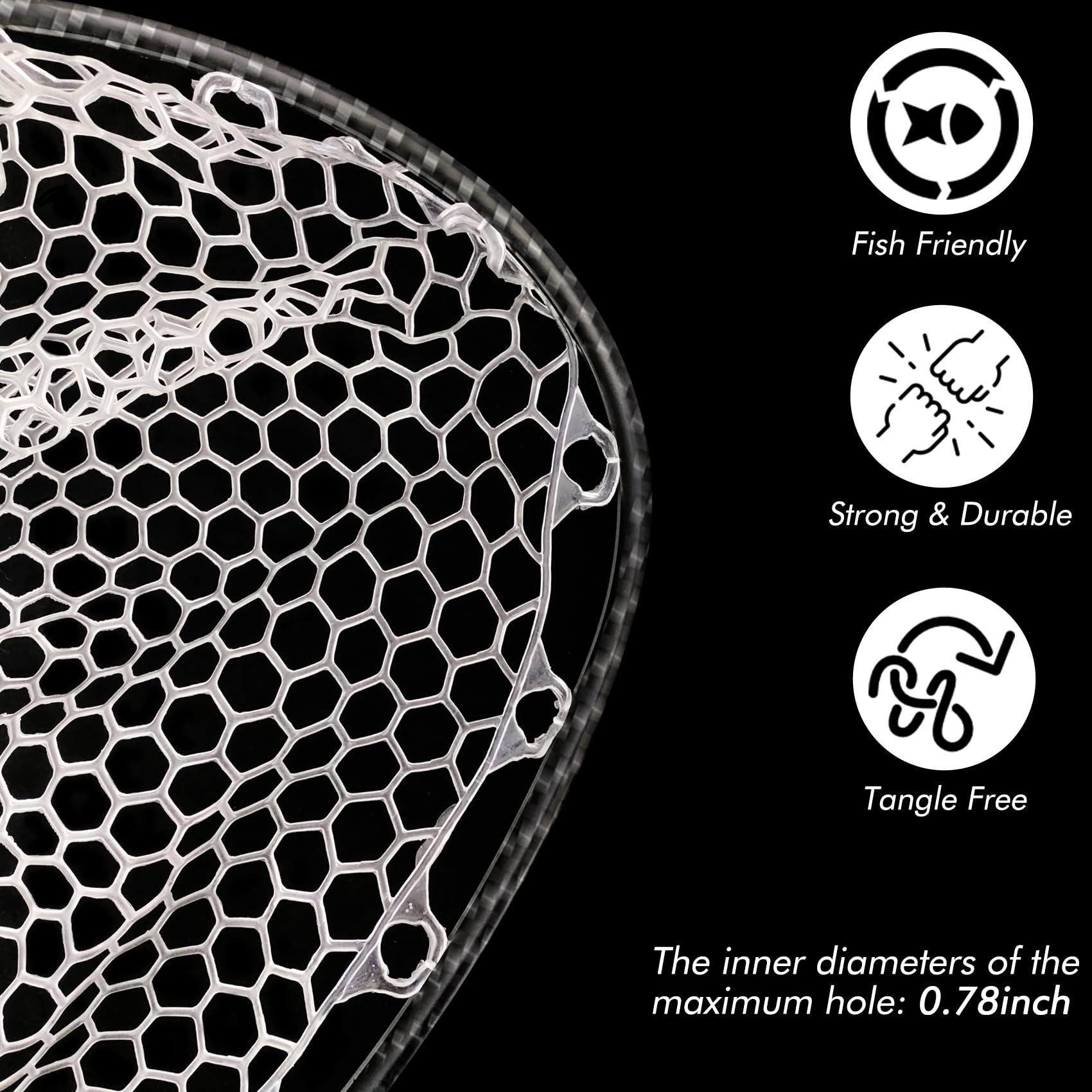 Riverruns Carbon Fiber Fishing Net - Lightweight Floating Fly Fishing Net with Soft Rubber Mesh & Measuring Lines - Ideal for Trout, Bass, and Freshwater Fishing - Perfect for Catch-and-Release, Kayak Fishing, and Stream Wading