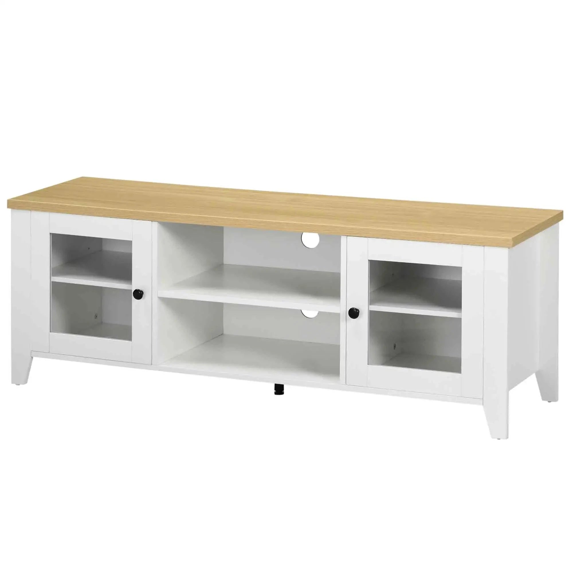Modern TV Stand for Up to 60 Inch TVs - Sturdy Wooden Entertainment Center with Storage Shelf (Black/White/Walnut) - Perfect for Living Room, Bedroom & Home Theater Setup