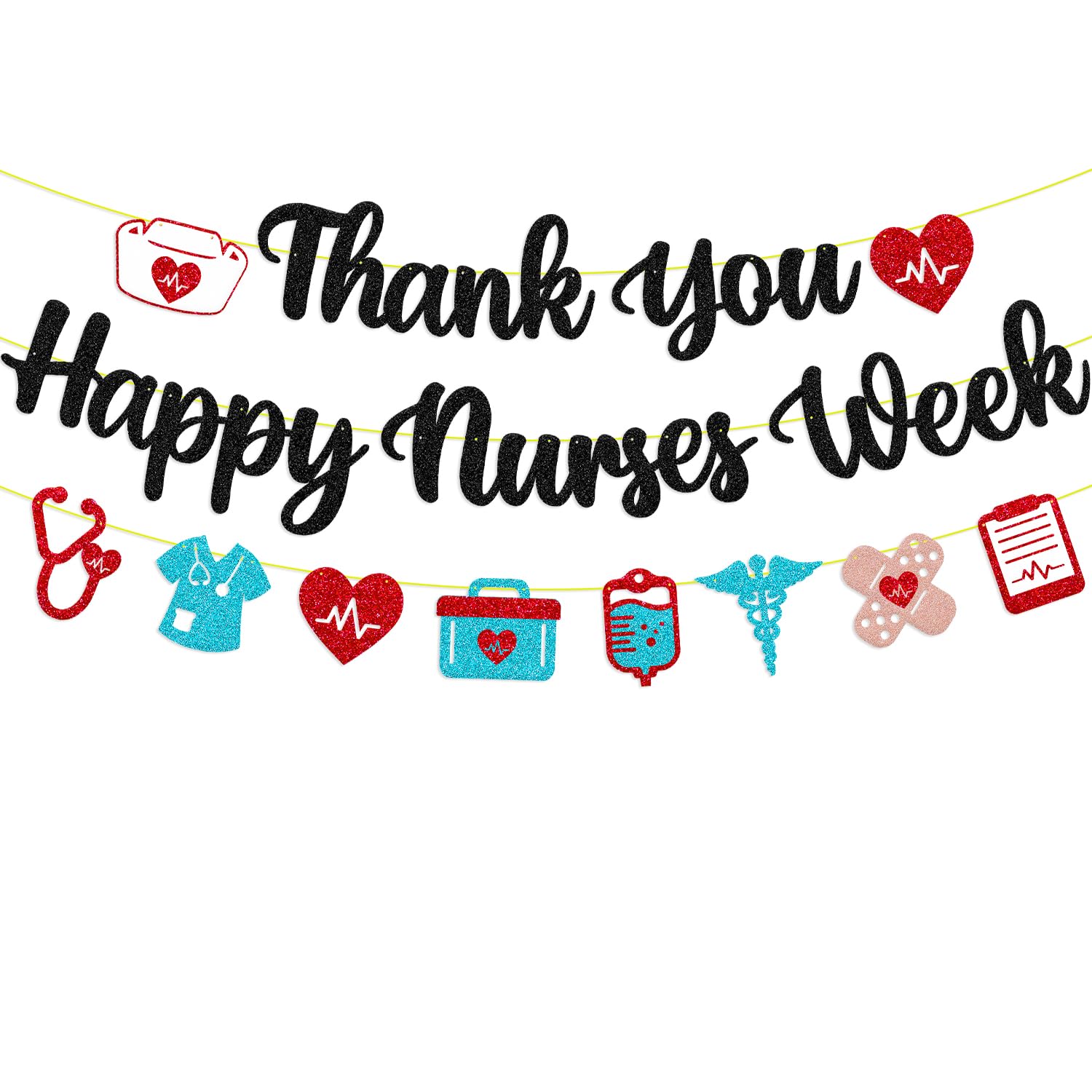 Happy Nurses Week Banner - Certified Nursing Assistant Week Decorations - Nurse Appreciation Backdrop with Black Glitter - Perfect for Hospitals, Clinics & Nursing Schools Celebrations