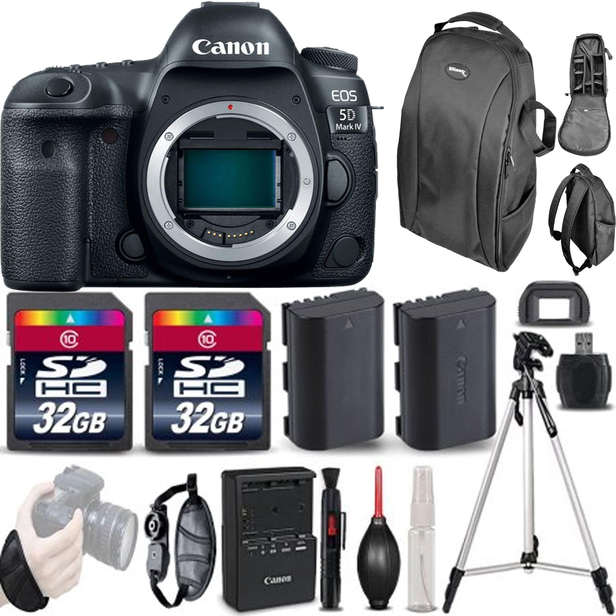 Canon EOS 5D Mark IV DSLR Camera Body Only with Extended Battery & Tripod - 64GB Deluxe Photography Kit for Professional Portraits, Wedding & Travel Photography