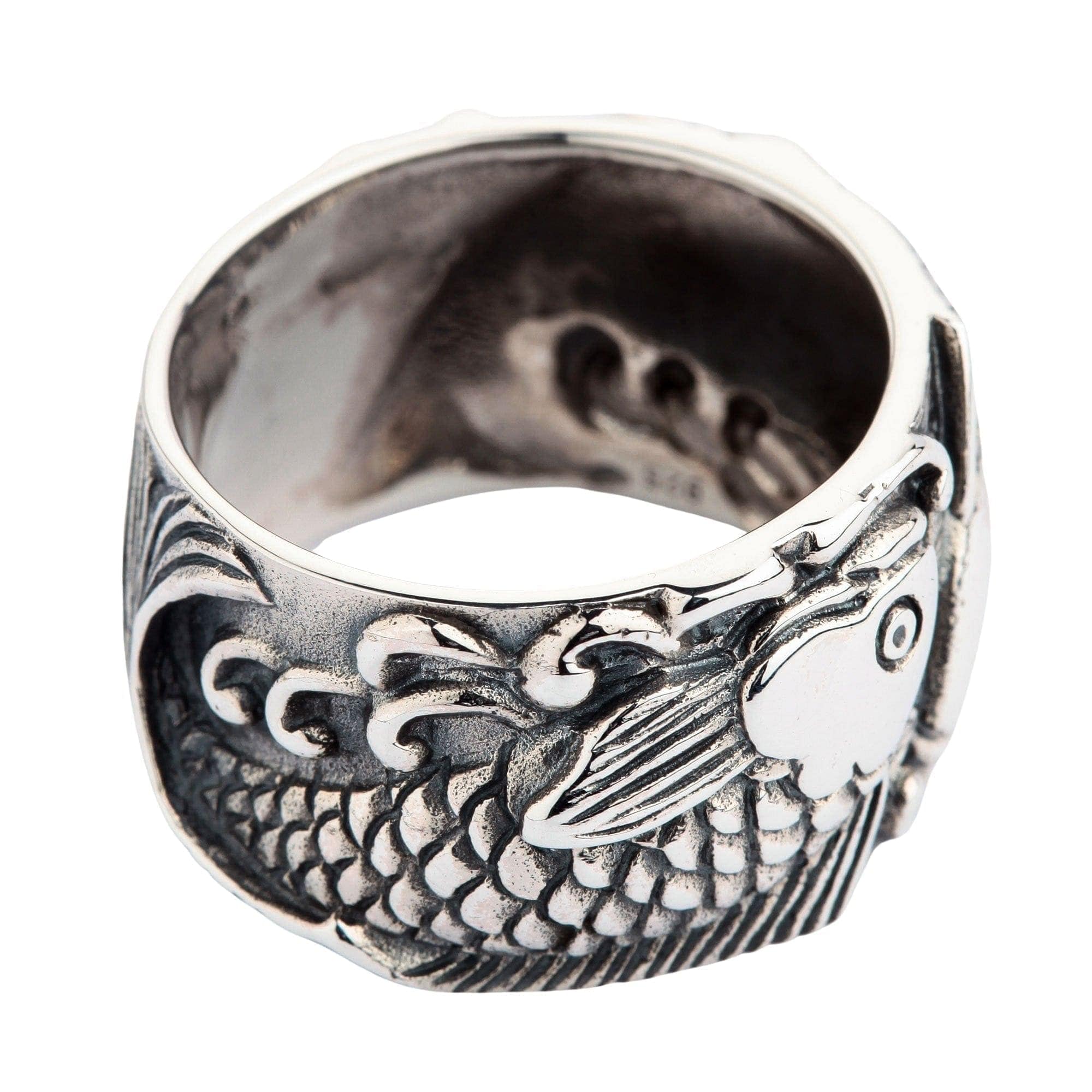 Men's Koi Fish Sterling Silver Wedding Band Ring - Elegant & Durable for Weddings, Anniversaries & Special Occasions