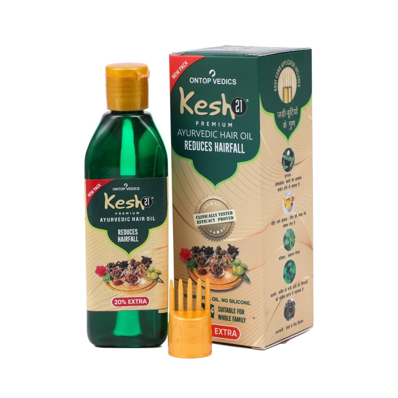 Kesh 21 Ayurvedic Hair Oil for Hair Growth | 100% Natural with Amla, Bhringraj & Neem | Clinically Proven to Reduce Hair Fall & Promote Thicker Hair | Comb Applicator Bottle (120ml) | Perfect for Daily Hair Care & Scalp Massage