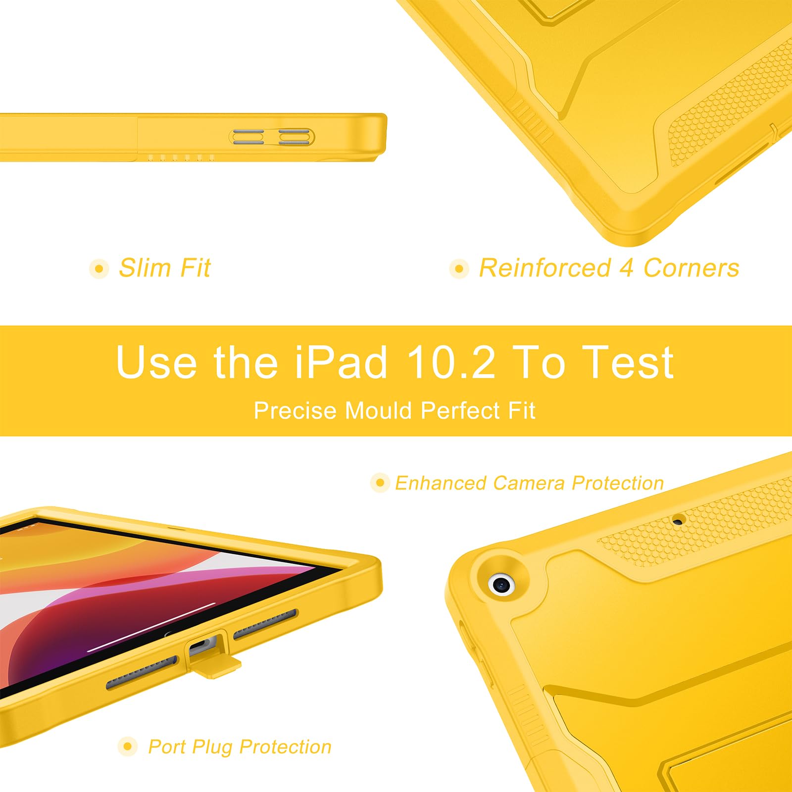 Soke Rugged Protective Case for iPad 9th/8th/7th Generation 10.2-Inch (2021/2020/2019) - Shockproof Cover with Built-in Screen Protector & Adjustable Kickstand - Perfect for Work, School & Travel - Yellow