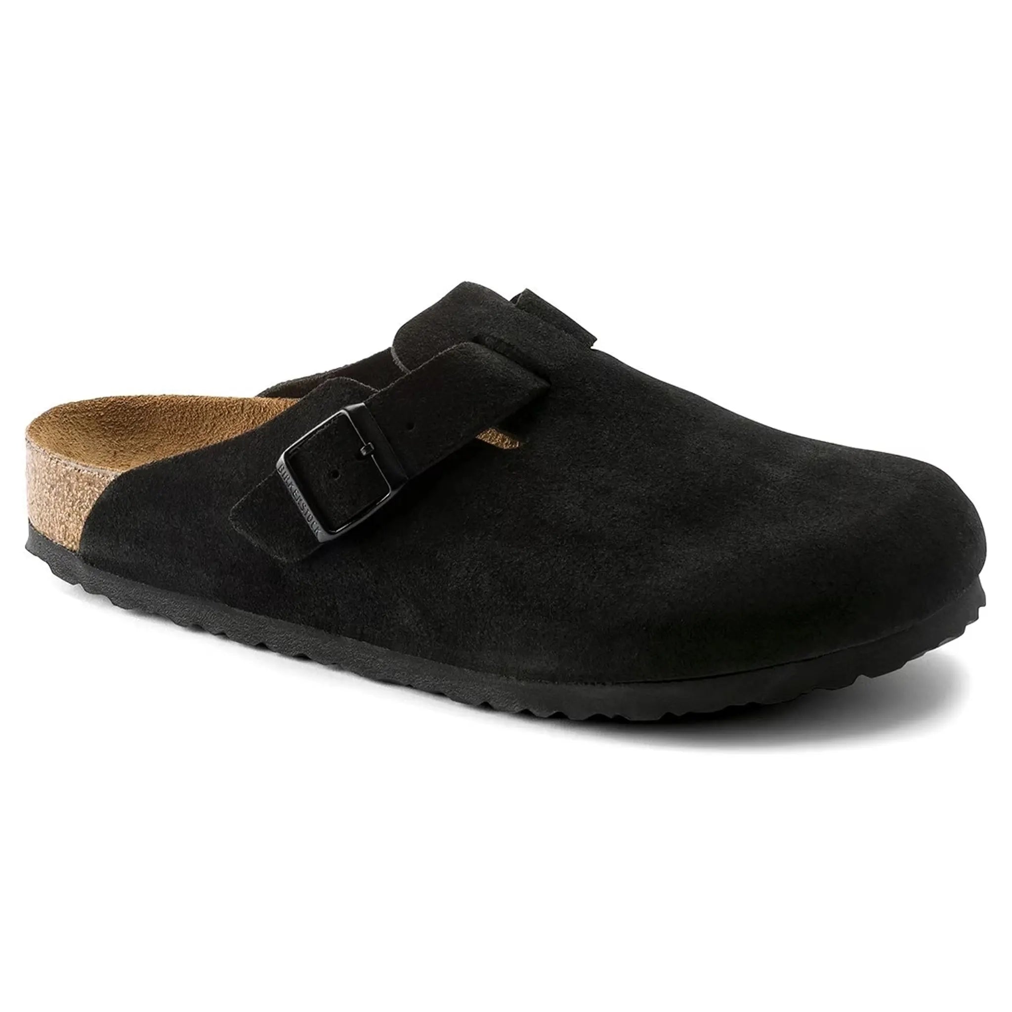 Birkenstock Boston Suede Flat Sandals for Women - Soft Footbed Clogs | Black Suede Leather | Comfortable House Shoes for Indoor & Outdoor Wear