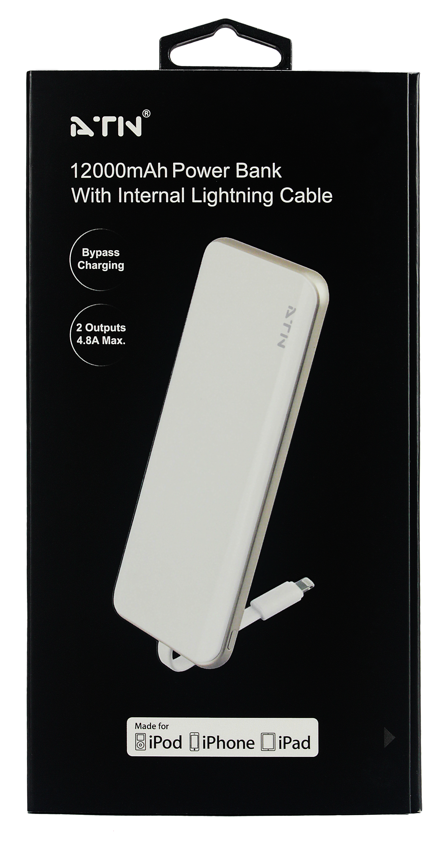 ATN MFI A12000 12000mAh High Capacity Portable Charger Power Bank - Fast Charging for iPhone, Android, iPad & More - Perfect for Travel, Camping & Emergency Backup