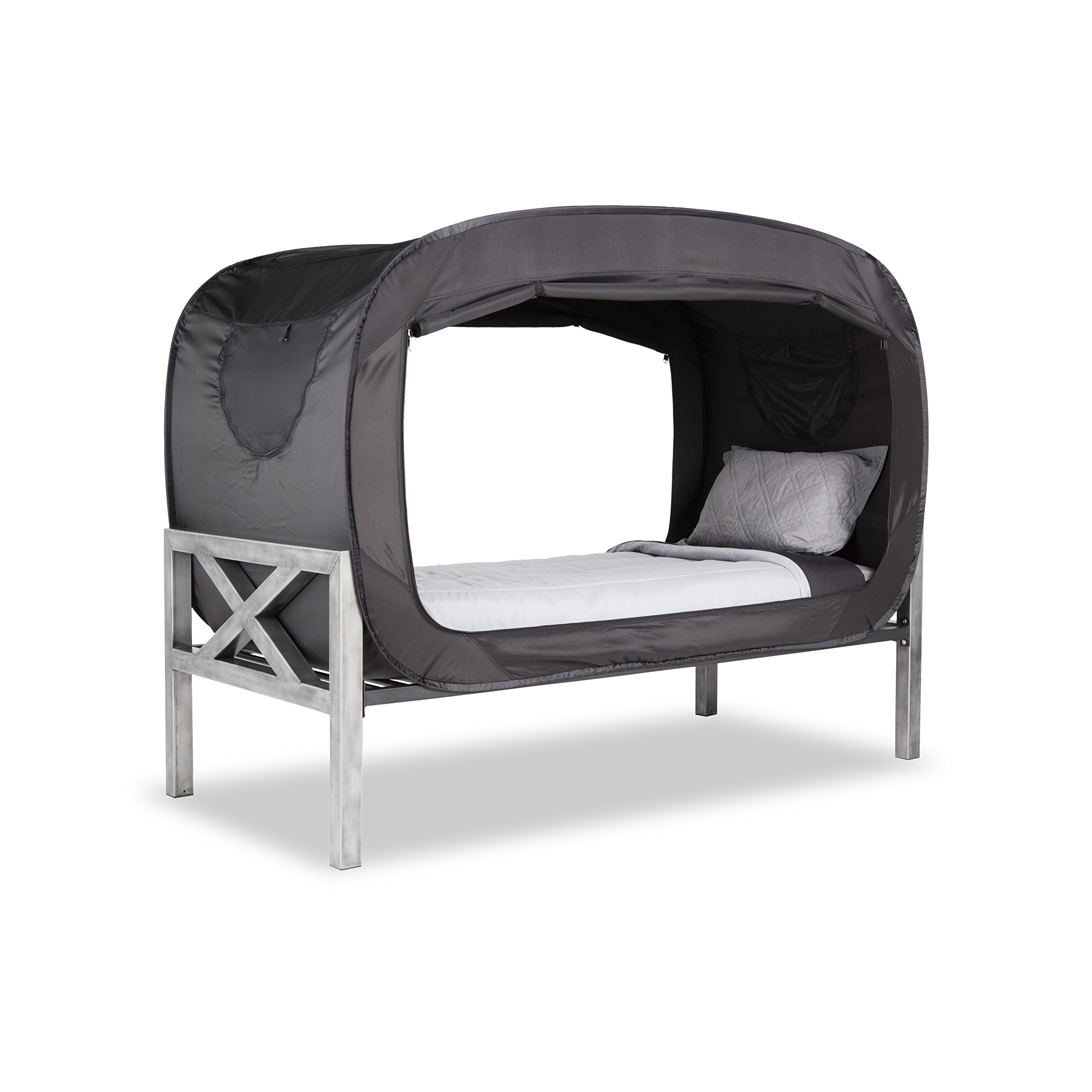 Privacy Pop Bed Tent for Twin Size Beds - Black, Portable Privacy Canopy for Dorms, Camping & Sleepovers - Blocks Light & Noise for Better Sleep