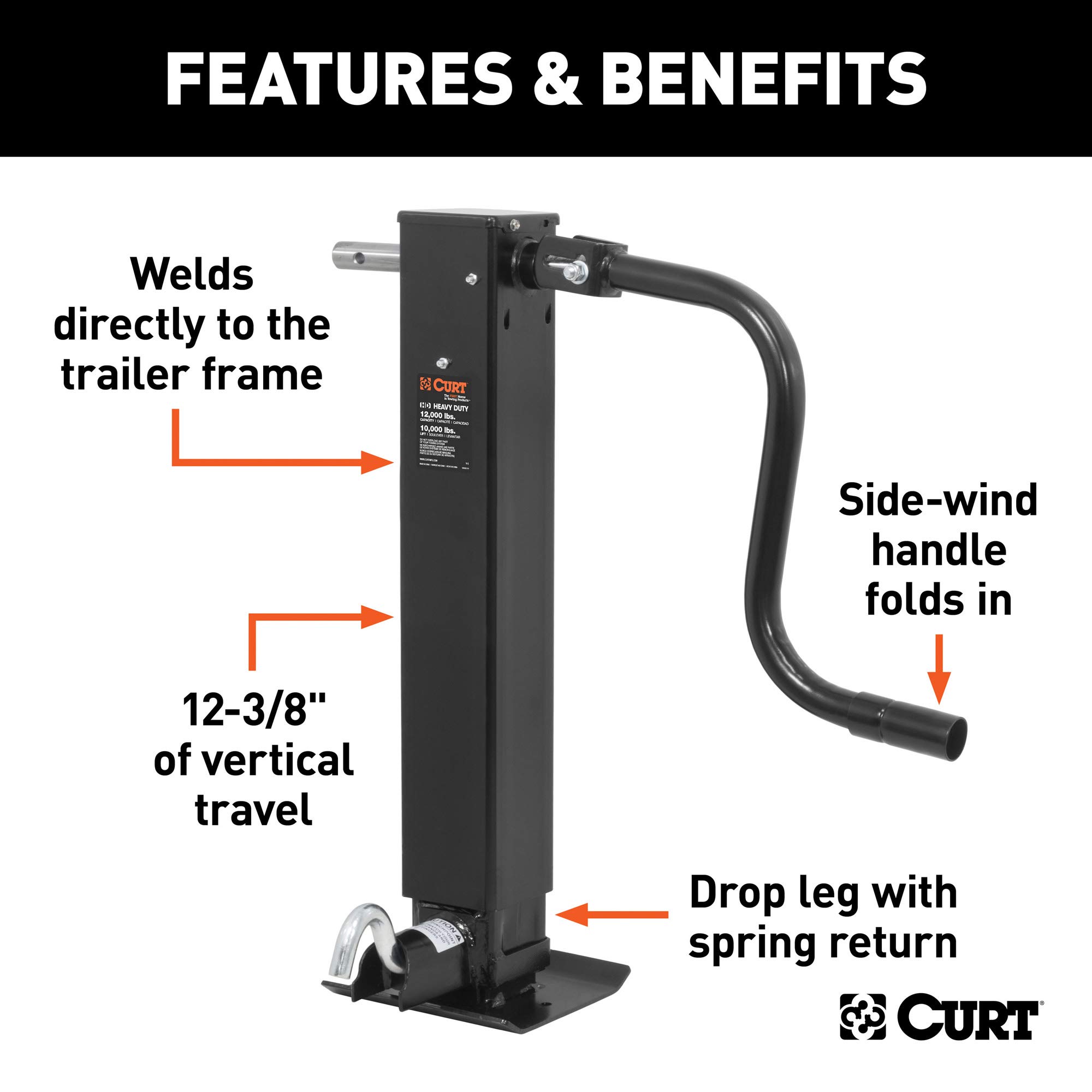 CURT 28512 Heavy-Duty 12,000 lbs Trailer Jack - 12-3/8