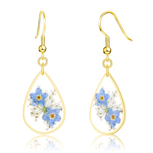 Gold Forget-Me-Not Earrings Teardrop