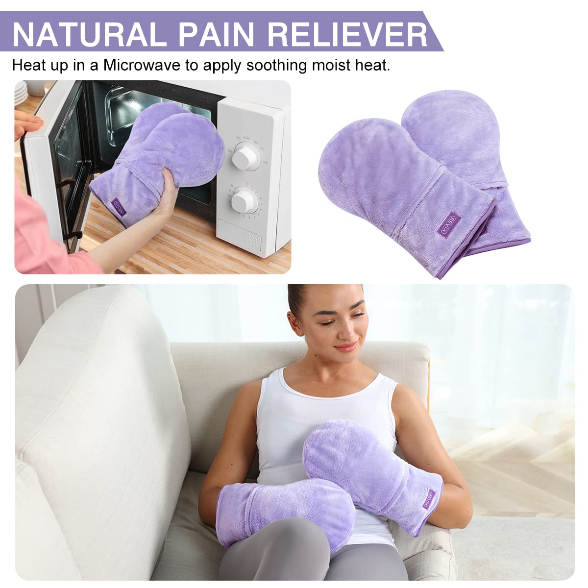 REVIX Microwavable Heating Mittens & Microwave Heating Pad for Pain Relief - Arthritis, Elbow, Muscle & Joint Warmers - 1 Pair for Hand Warmth & Comfort - Perfect for Cold Weather, Arthritis Relief & Relaxation at Home