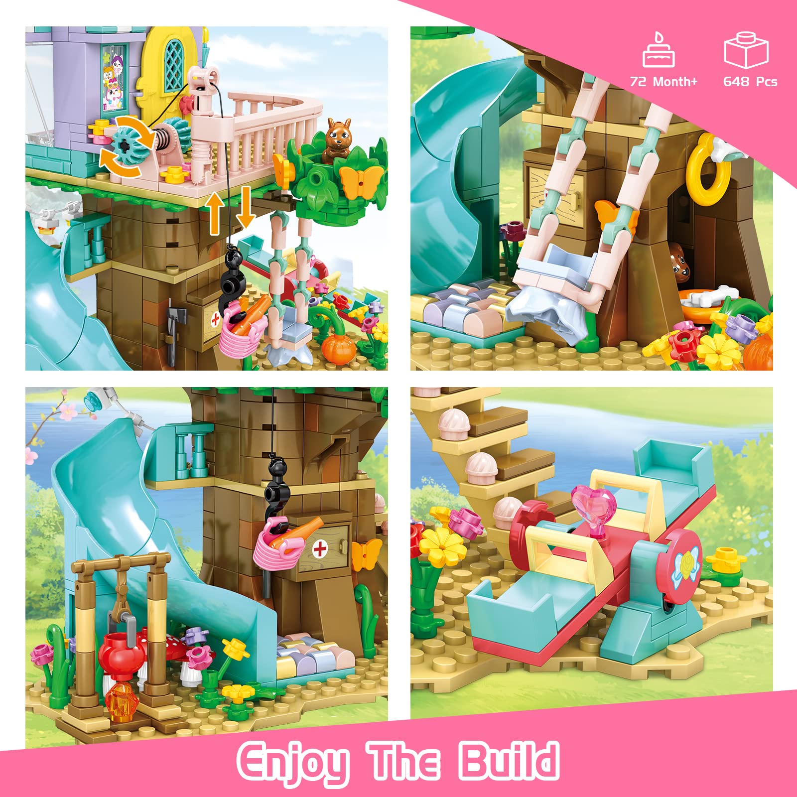QLT Tree House Building Set with Light Kit - 648PCS Creative Forest Toy Compatible with Lego Friends Treehouse, Construction Gift for Kids | Perfect for Birthday Presents, STEM Learning & Imaginative Play