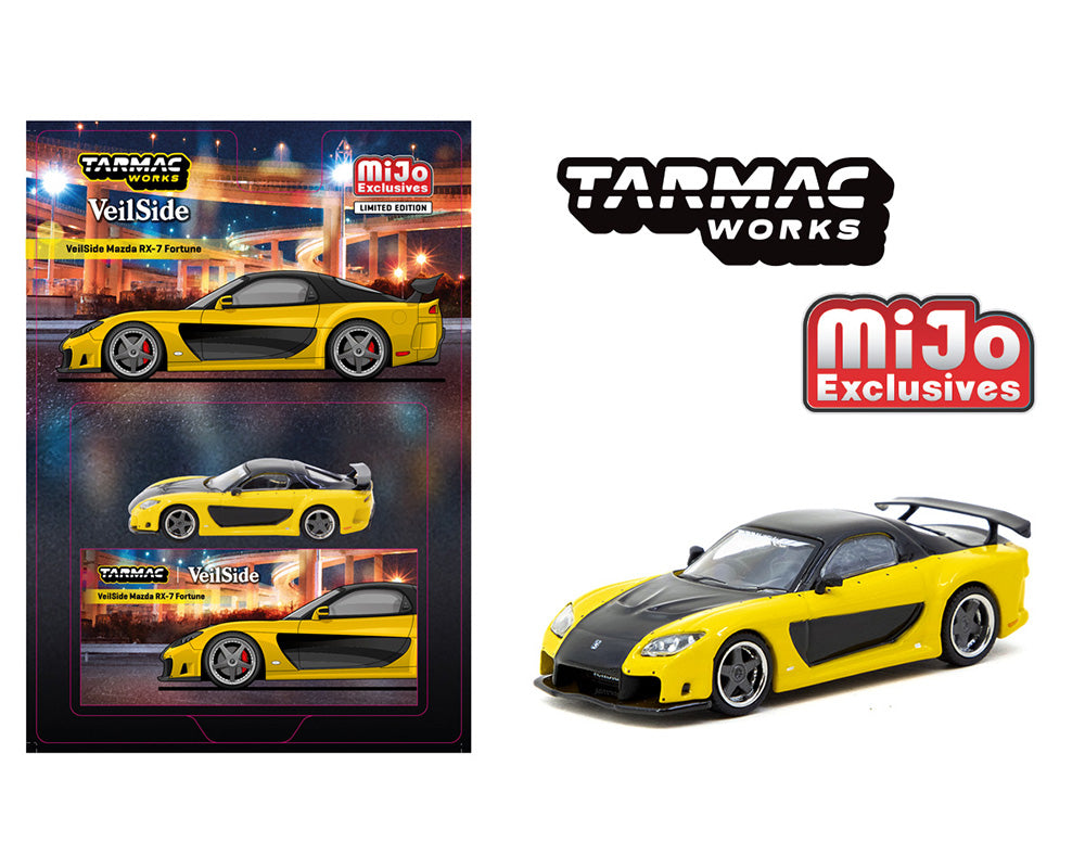 PREORDER Tarmac Works 1:64 Scale Diecast Model - Mazda RX-7 VeilSide Fortune7 Yellow Limited Edition Collectible Car - Perfect for Display, Racing Enthusiasts & Diecast Collectors