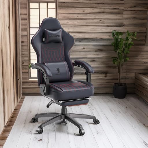 Dowinx Ergonomic Gaming Chair - Breathable PU Leather Computer Chair with Pocket Spring Cushion & Massage Lumbar Support, Adjustable Swivel Task Chair with Footrest for Office & Home Gaming Setup (Black) - Perfect for Esports, Streaming & Long Work Sessions