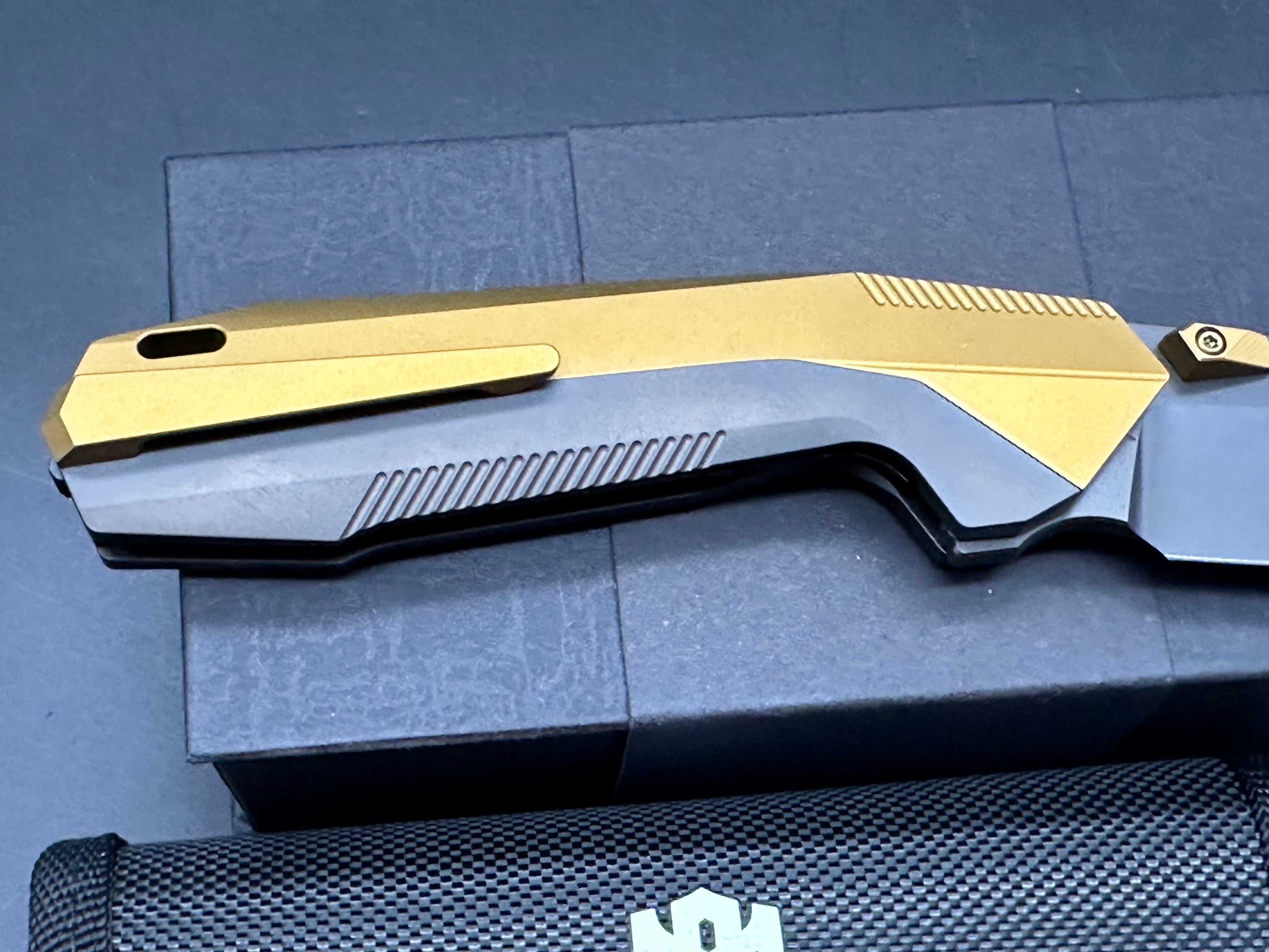 REMETTE RT WK1 G Folding Pocket Knife - Black DLC/Gold Titanium Handle, M390 Steel Drop Point Blade - EDC, Camping, Hunting & Outdoor Survival Tool