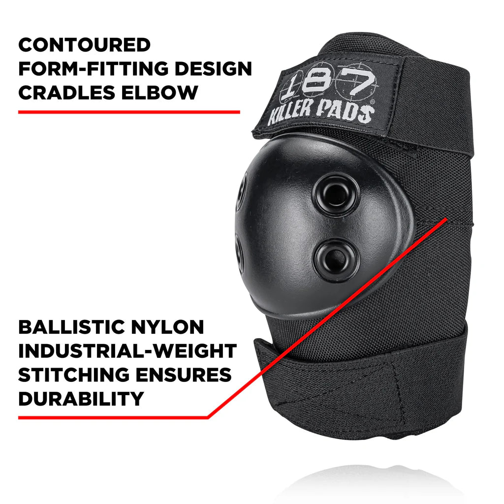 187 Killer Pads Elbow Pads - Black - Protective Gear for Skateboarding, BMX, Rollerblading & Extreme Sports