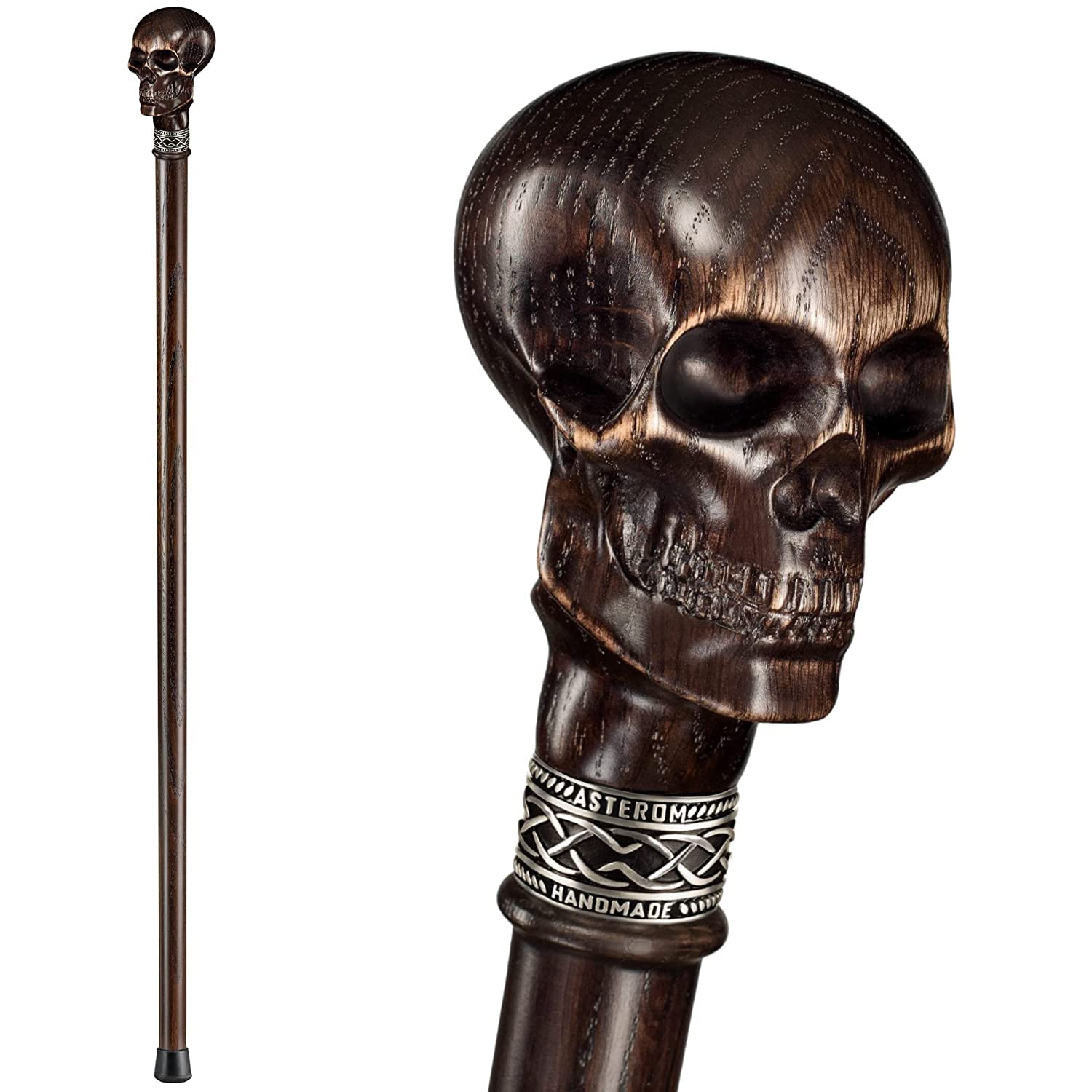 Handcrafted Gothic Skull Walking Cane for Men - Premium Wooden Walking Stick with Intricate Carvings - Perfect for Cosplay, Halloween Costumes & Fashion Accessories