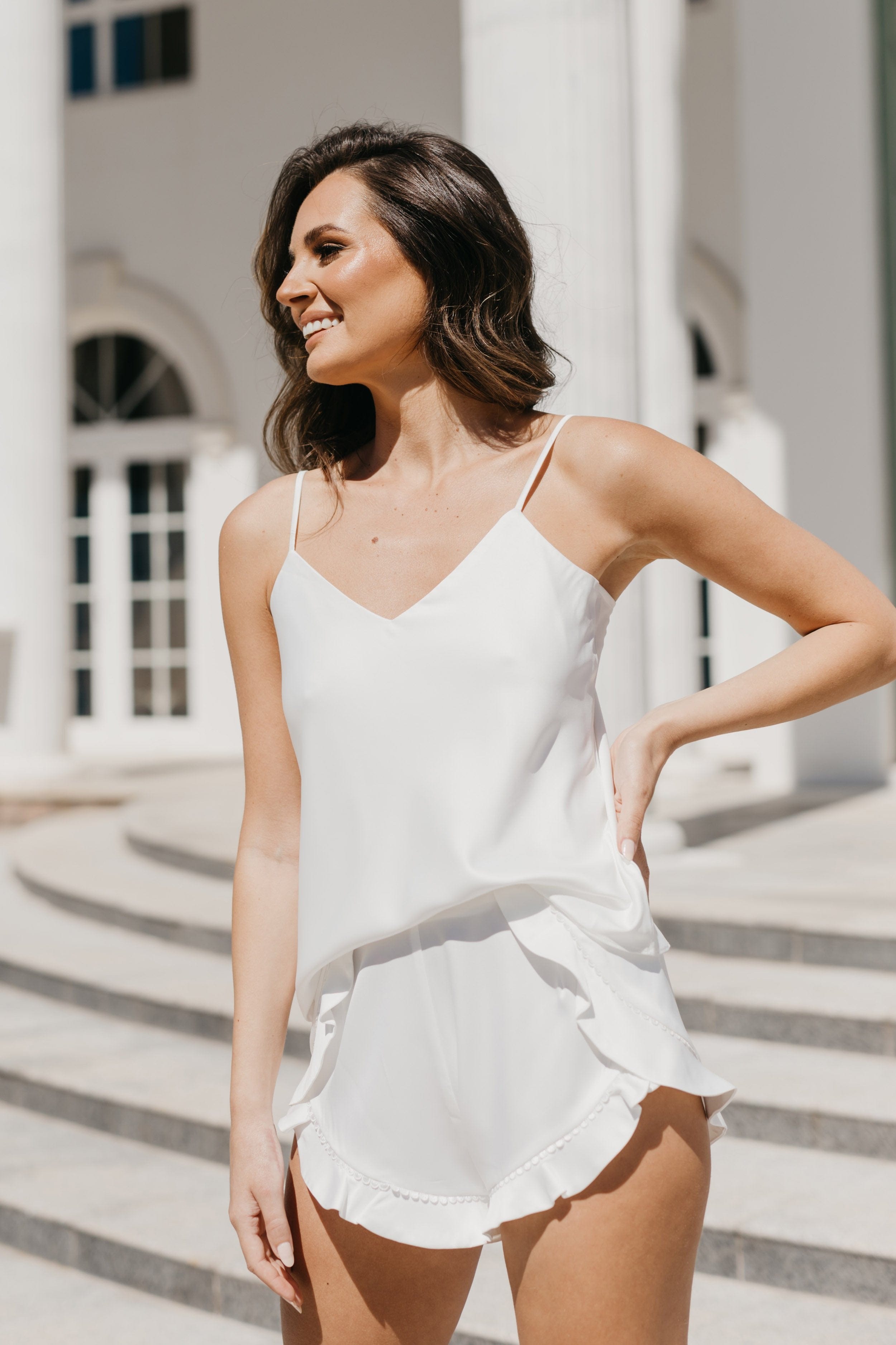 Pia Cami and Ruffle Short Set - Women's Summer Loungewear & Sleepwear Set for Comfortable Nights & Relaxing at Home