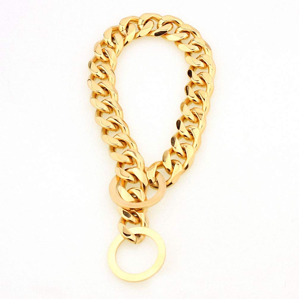 15mm Heavy-Duty Silver & Gold Stainless Steel Slip Dog Collar - 30 Inch Choke Chain for Large Breed Dogs - Perfect for Training, Walking & Obedience Control