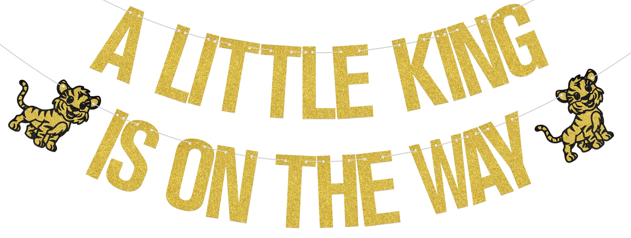 Little King Banner - Gold & Black Glitter Lion King Baby Shower & Birthday Party Decorations | Nursery Wall Decor, Gender Reveal, First Birthday Theme Party Supplies