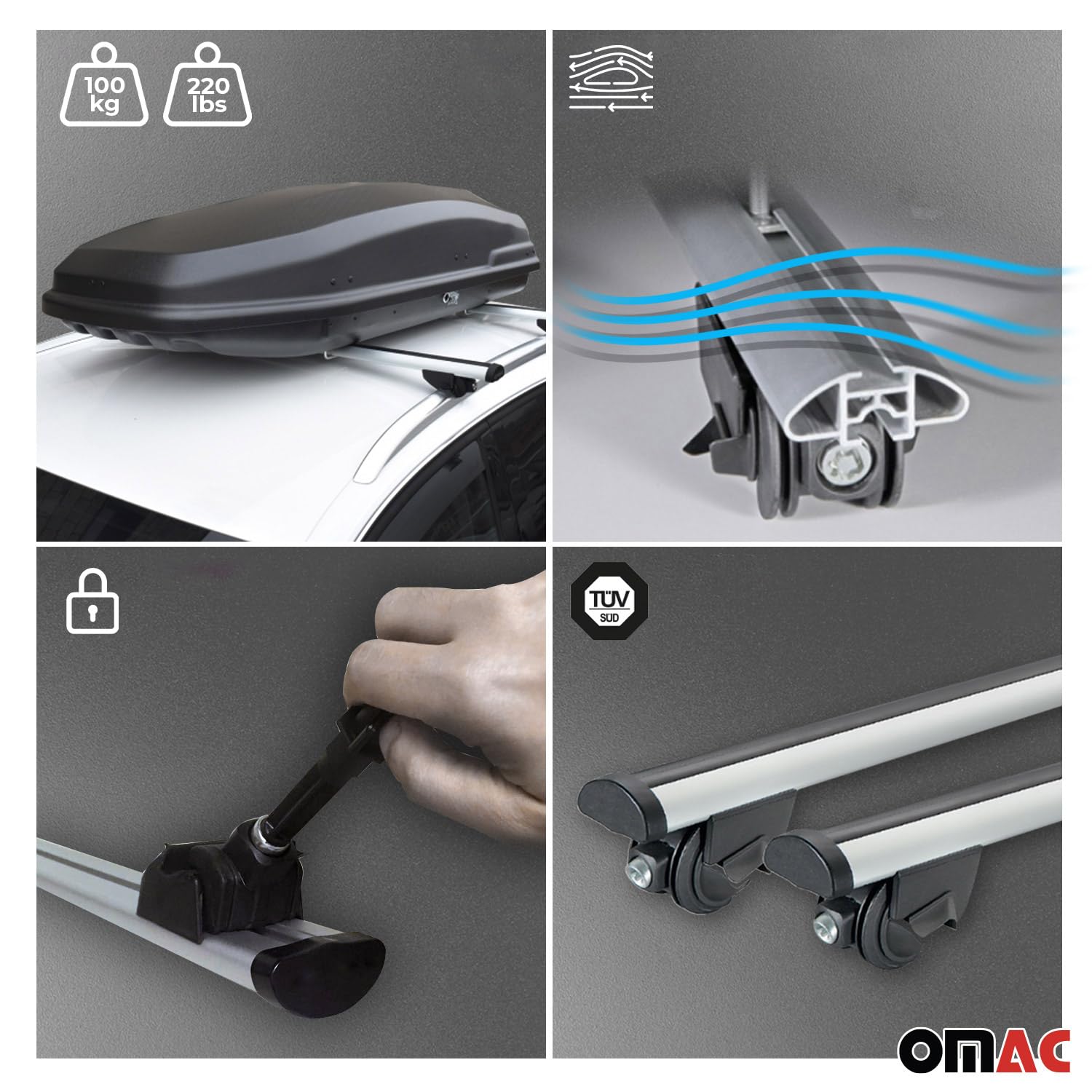 OMAC 220 Lbs Aluminum Roof Rack Cargo Carrier for Mercedes GLC Class X253 (2016-2022) - Durable Gray Luggage Rack - Perfect for Road Trips, Camping & Outdoor Adventures