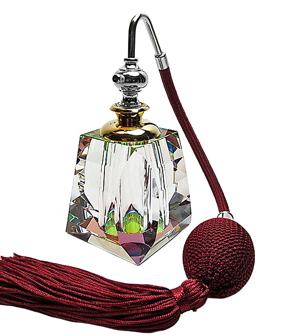 Premium Crystal Glass Perfume Atomizer Bottle with Squeeze Bulb & Tassel - Elegant Burgundy Wine Color - Perfect for Travel, Refillable Fragrance Dispenser, Luxury Gift for Women