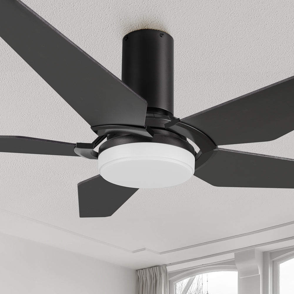 52 Inch Maclean Flush Mount Ceiling Fan with LED Light and Remote Control - Perfect for Bedroom, Living Room, and Office Spaces