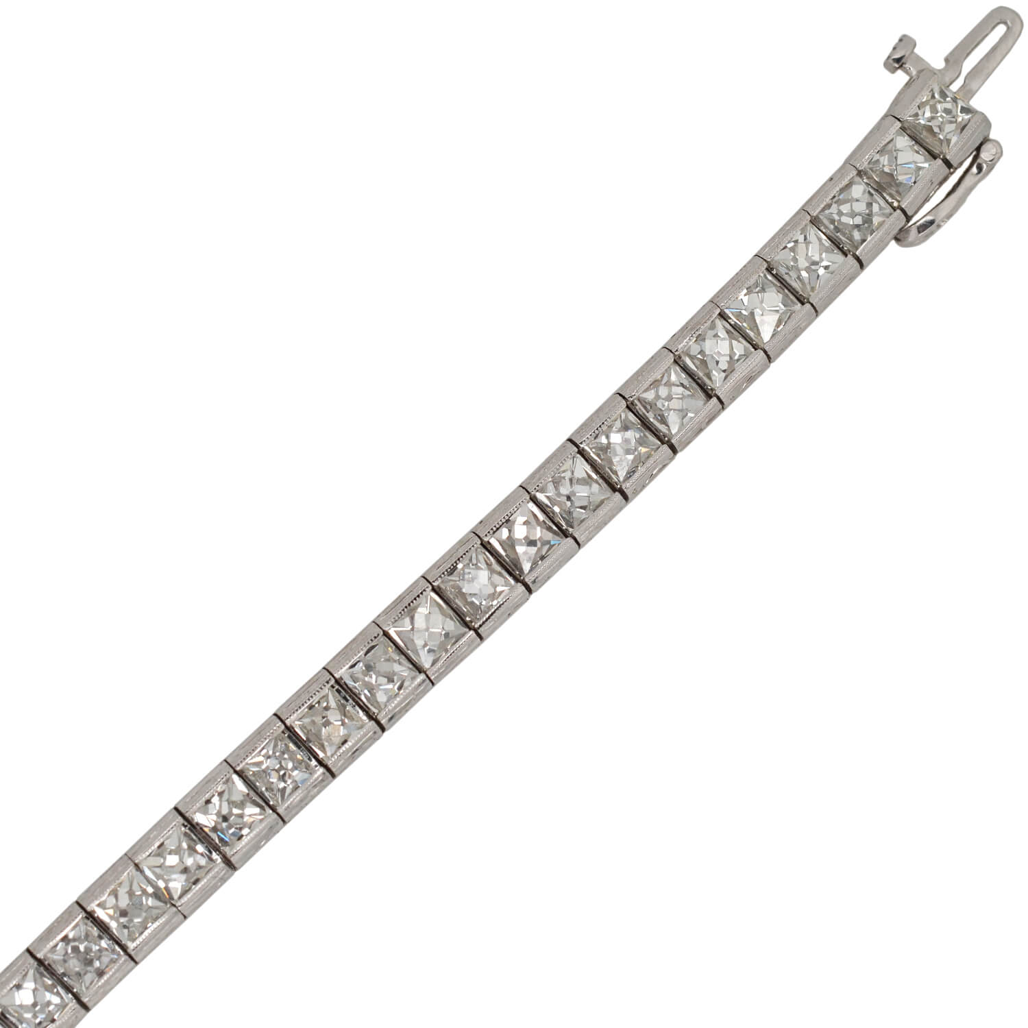 Custom Art Deco Style Platinum & French Cut Diamond Line Bracelet - 20.90ctw Vintage Jewelry for Women - Perfect for Weddings, Anniversaries & Special Occasions