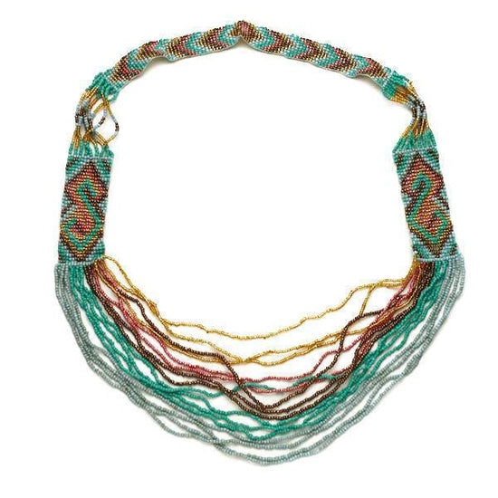 Aztec Long Multi Strand Beaded Necklace for Women - Boho Tribal Jewelry, Handmade Beaded Statement Necklace - Perfect for Festivals, Parties & Boho Fashion
