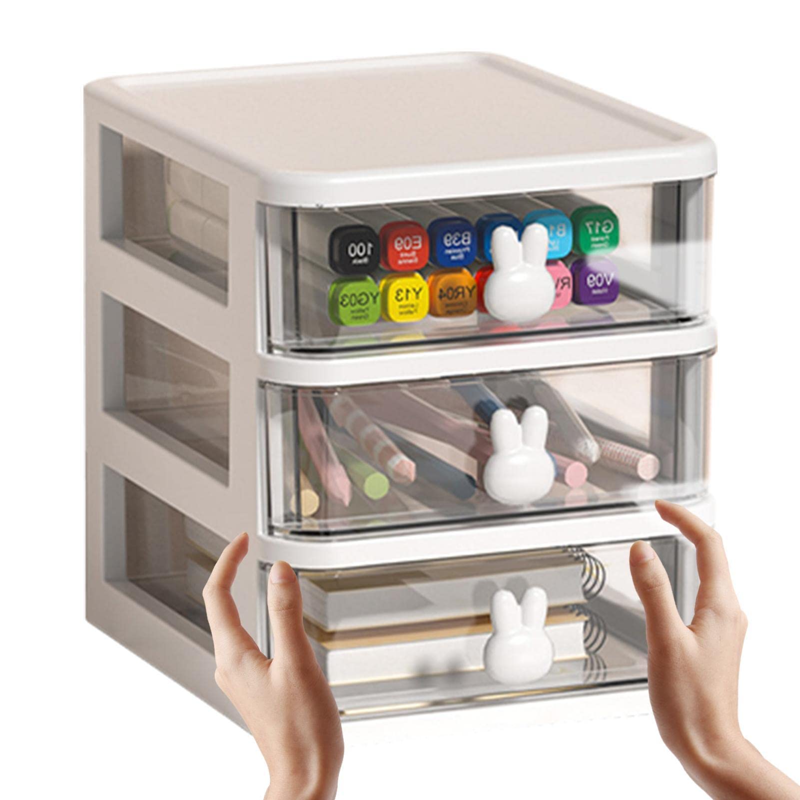 4-Tier Clear Small Desk Organizer with Drawer - Perfect for Makeup, Stationery, Arts & Crafts Storage - Ideal for Home Office, Vanity & Workspace Organization