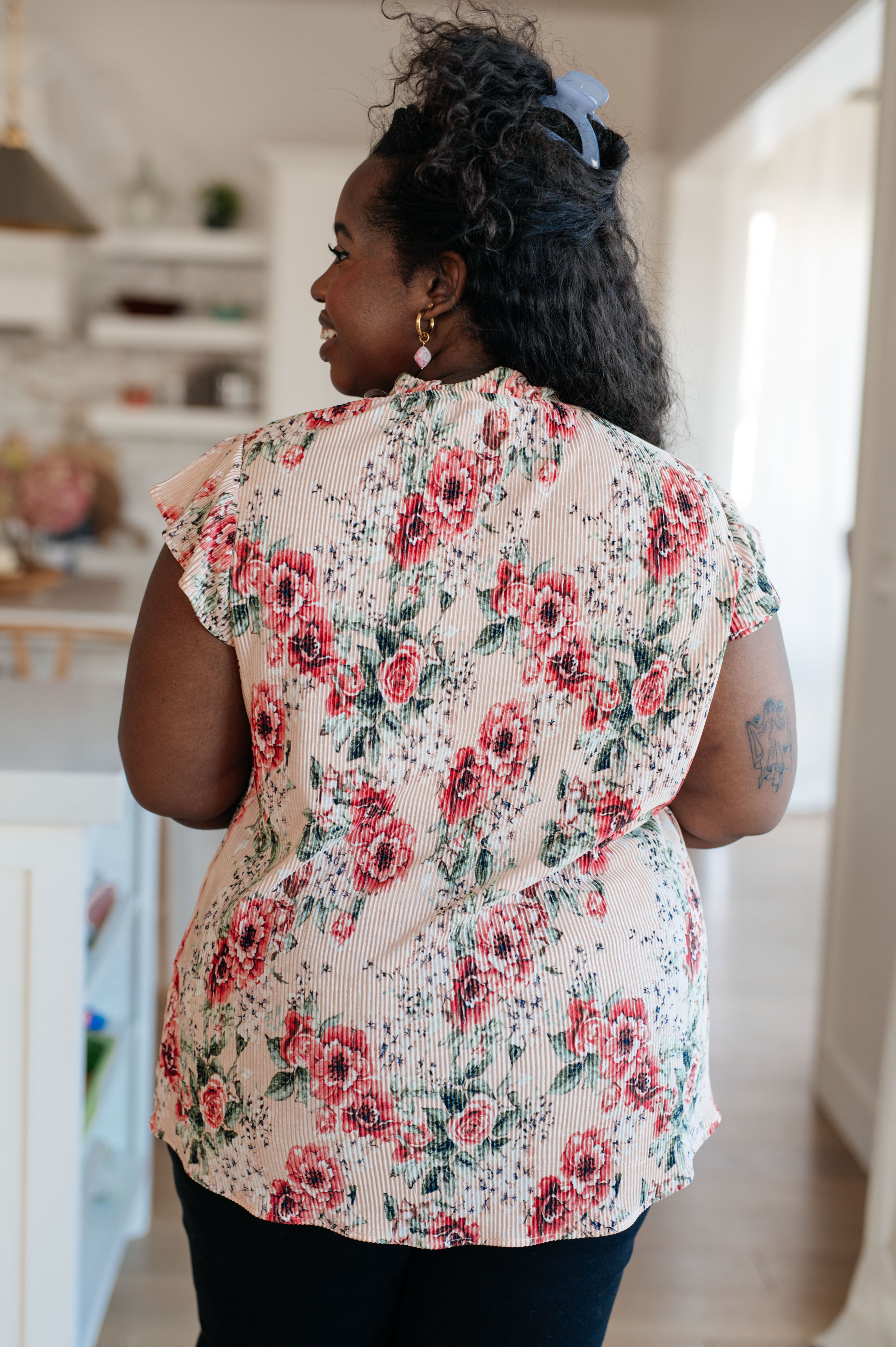 Floral Blush Top for Women - Elegant Floral Print Blouse for Spring & Summer | Perfect for Dates, Parties & Office Wear