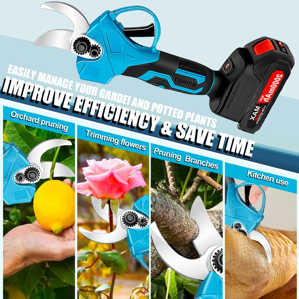 Electric Pruning Shears - 1.2 Inch Cutting Diameter Cordless Garden Shears with 2x2000mAh Batteries for Tree Trimming, Gardening & Landscaping - Perfect Christmas Gift for Men & DIY Enthusiasts