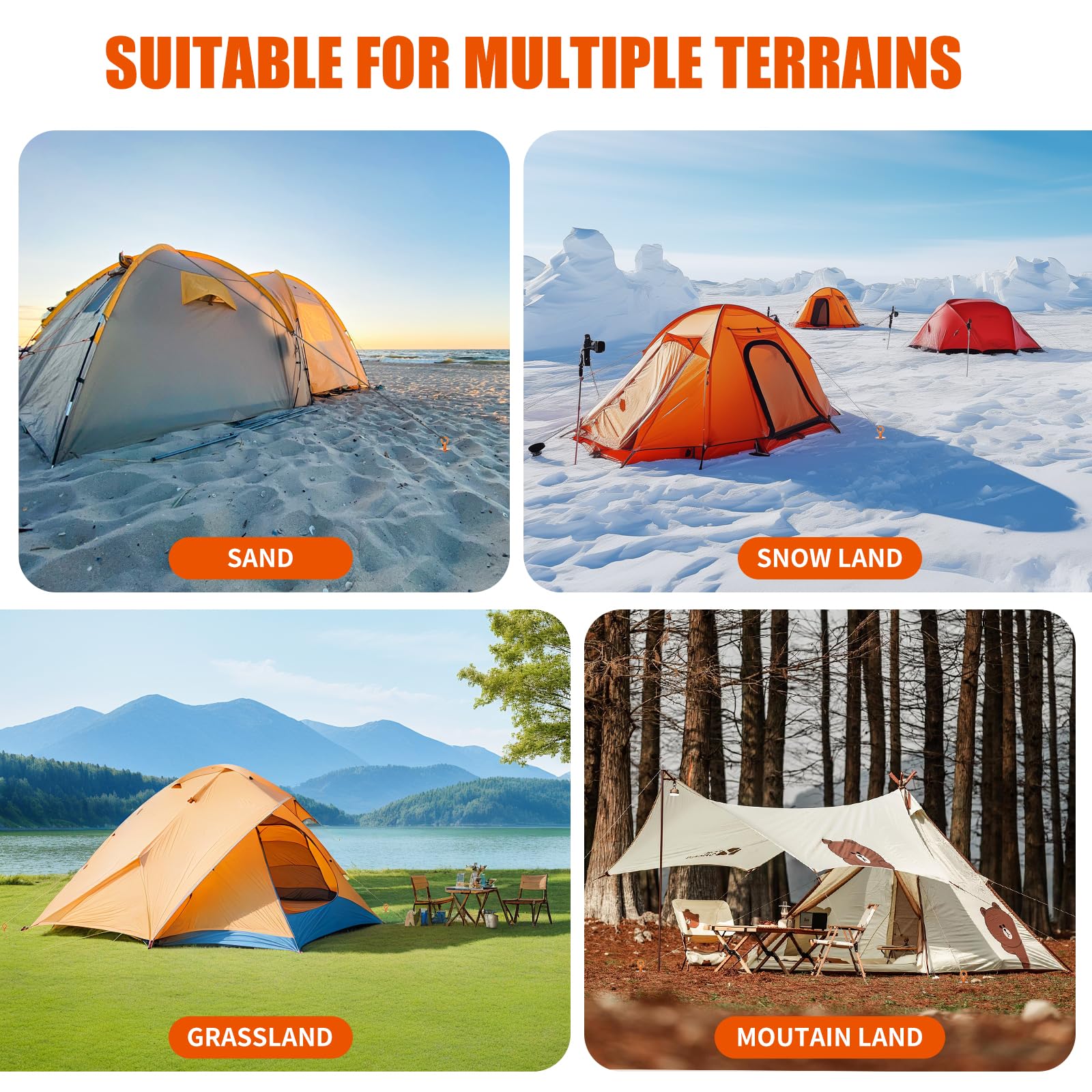 Phopich 4-Pack Heavy Duty Spiral Ground Anchors with Nut & Tool - High Wind Resistance for Trampolines, Swing Sets, Tents, Sheds & Mobile Homes - Durable Outdoor Screw-in Anchors (Orange) - Perfect for Securing Equipment in Windy Weather & Storm Protection