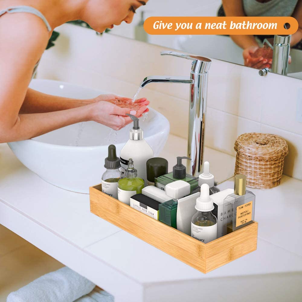Bamboo Bathroom Vanity Tray Organizer - 15