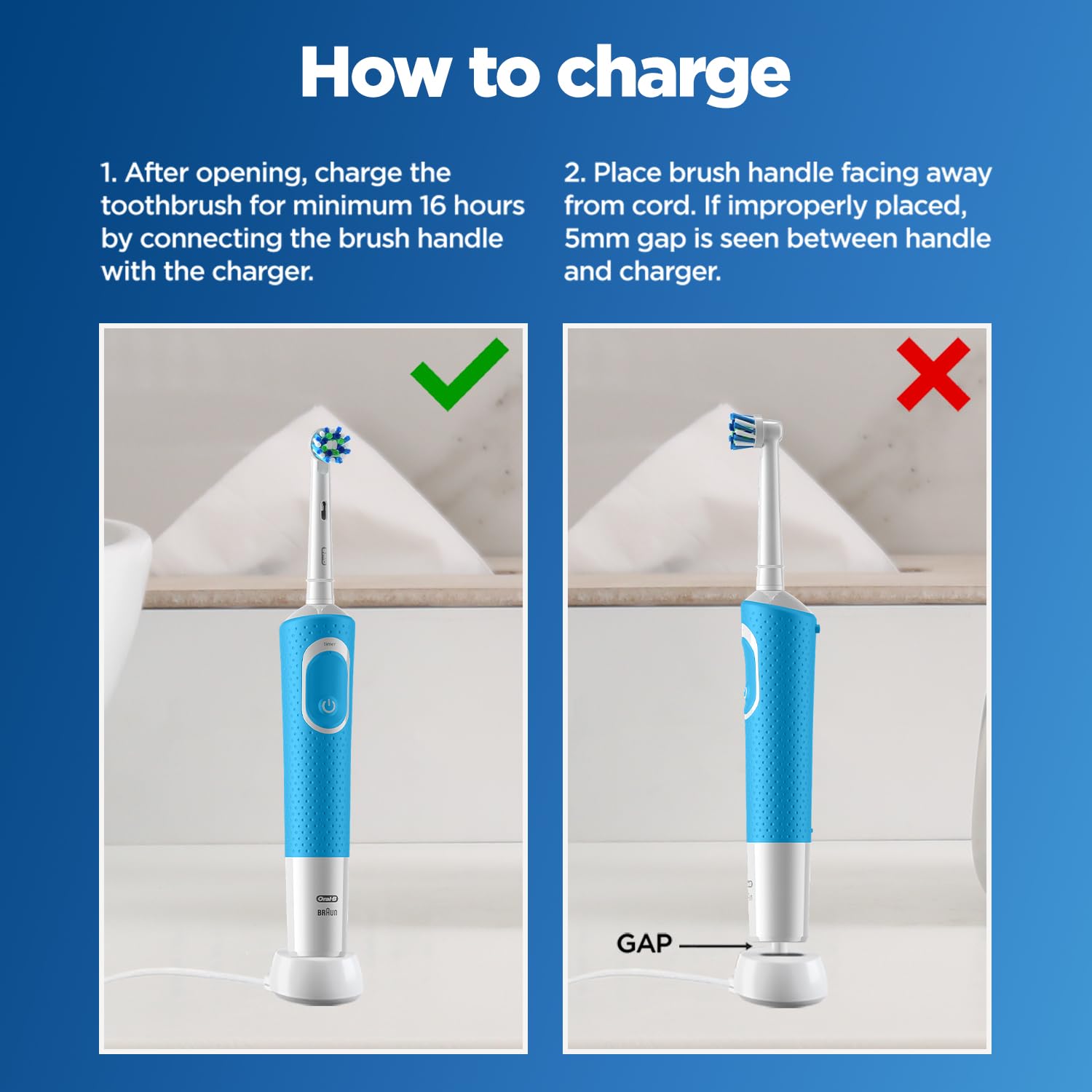Oral-B Vitality 100 Blue Criss Cross Electric Rechargeable Toothbrush for Adults - Braun Technology - Deep Cleaning & Whitening - Perfect for Home & Travel Use