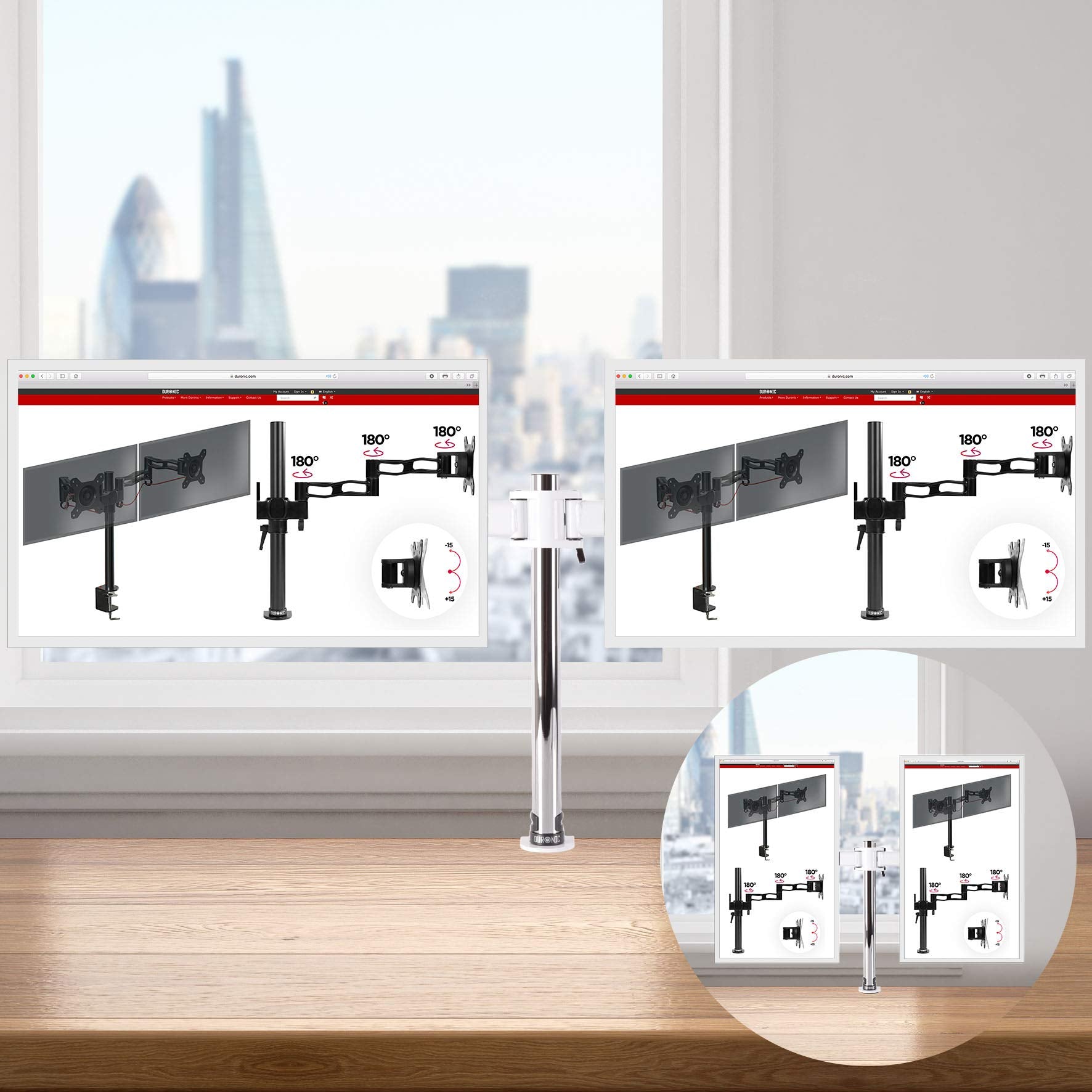 Duronic DM252 WE Dual Monitor Stand - Adjustable White Twin Monitor Arm for 13-27