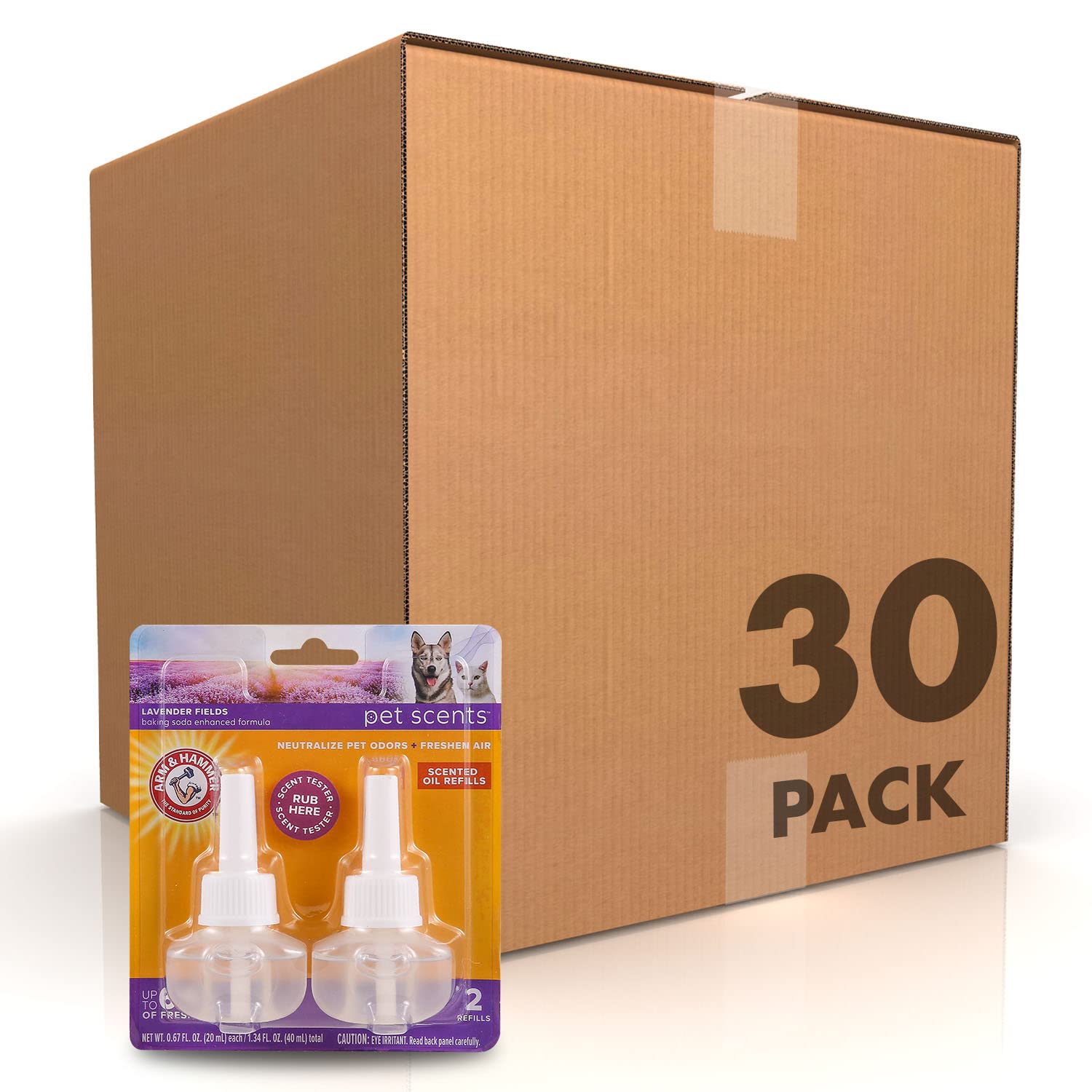 Arm & Hammer Pet Odor Eliminator Plug-In Refills - Lavender Scented Oil for Homes with Dogs & Cats | 0.67 Fl Oz x 60 Pack (30 Pairs) | Freshens Living Rooms, Bedrooms & Pet Areas | Long-Lasting Air Freshener for Pet Owners