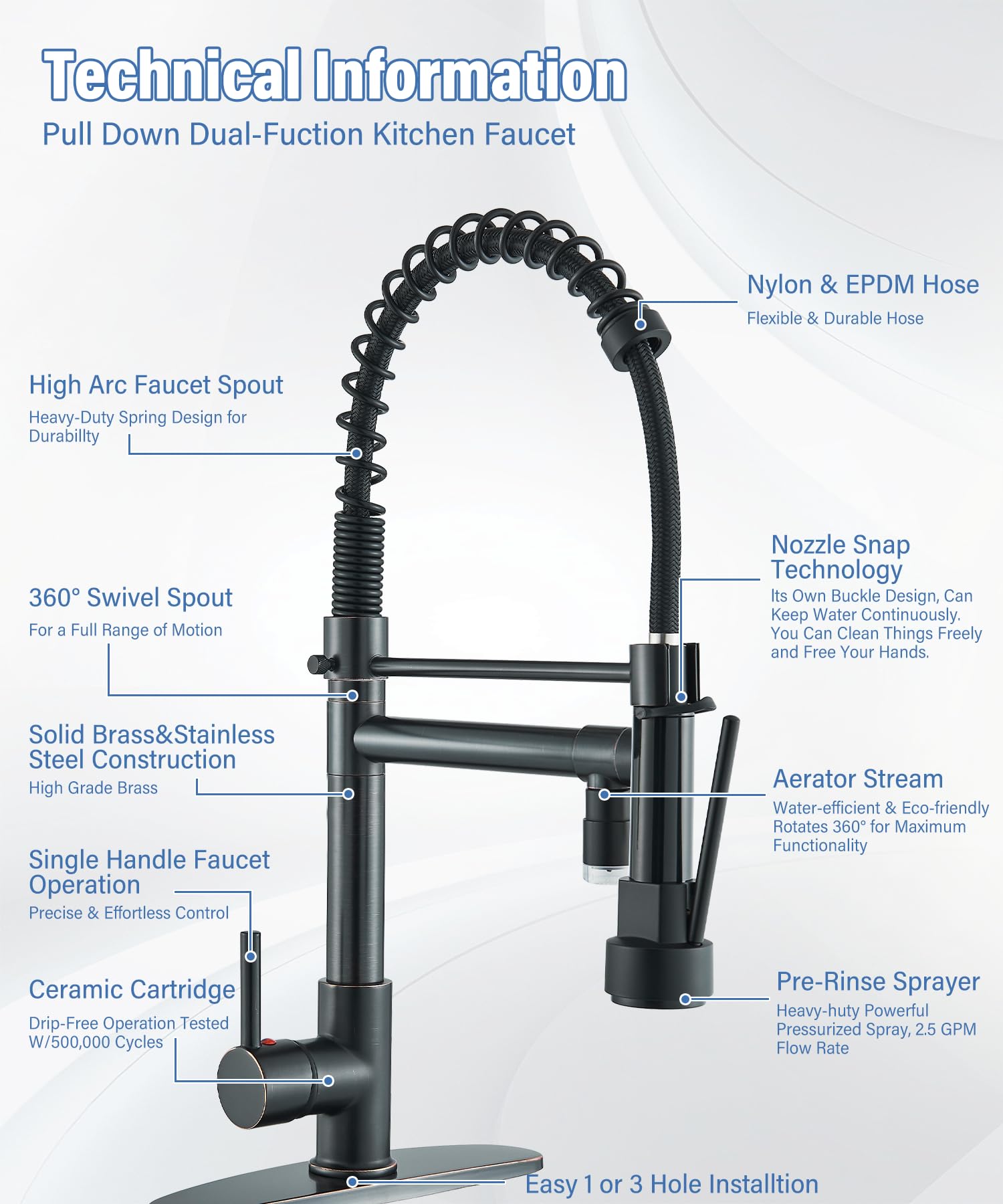 Commercial Pull Down Kitchen Faucet with LED & Lock Sprayer - High Arc Oil Rubbed Bronze for Restaurant & Home Use