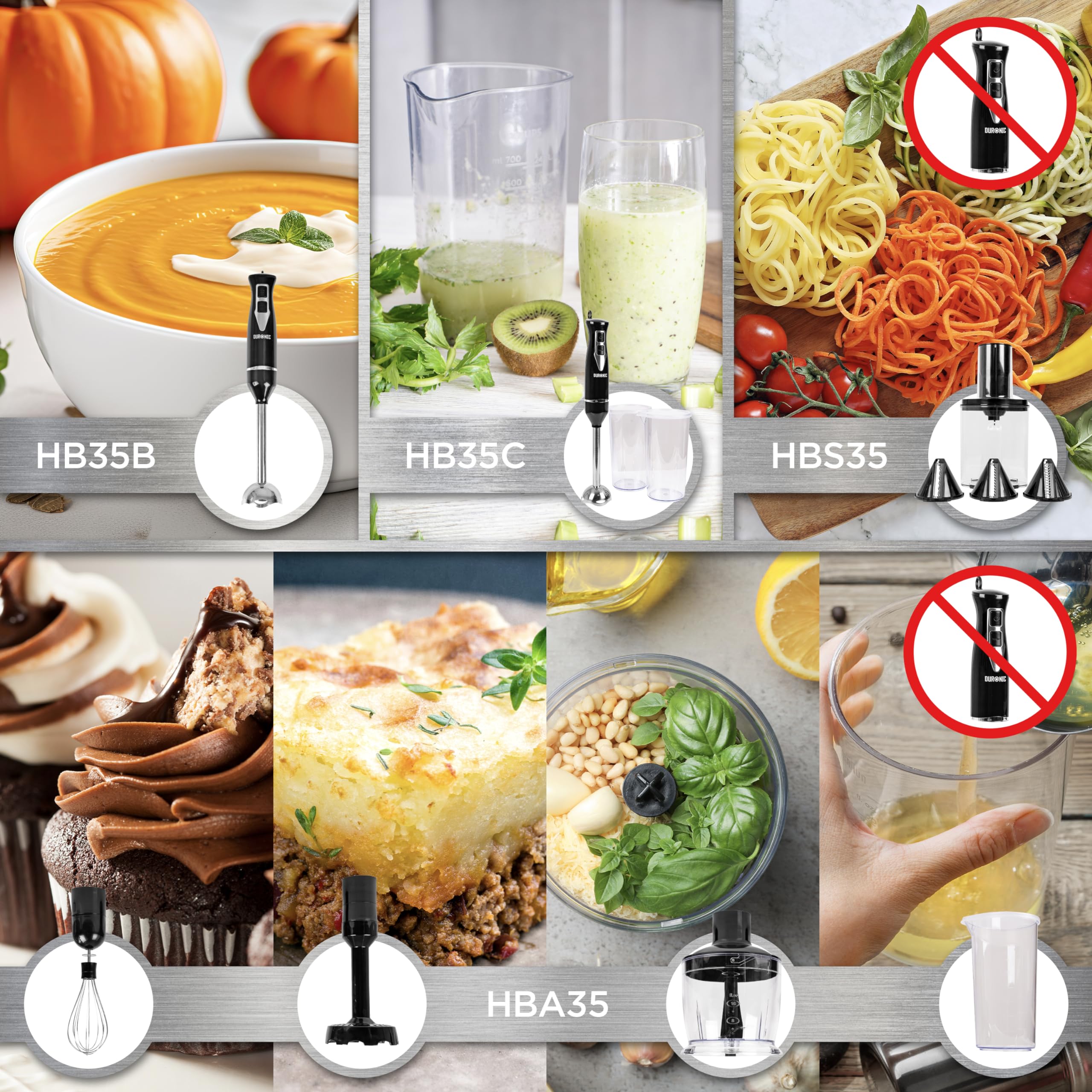 Duronic HB35B 350W Electric Hand Blender - Stainless Steel Immersion Blender with Serrated Blades | Lightweight Stick Mixer for Smoothies, Soups, Baby Food & Kitchen Prep | Perfect for Blending, Pureeing & Whipping