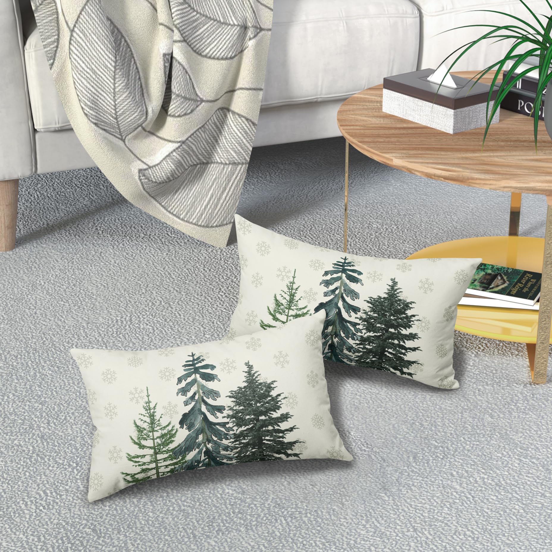 12x20 Inch White Christmas Tree Snowflake Lumbar Pillow Covers - Set of 2 Cotton Linen Decorative Cushion Cases for Sofa, Couch & Outdoor Winter Holiday Farmhouse Decor | Perfect for Living Room, Bedroom & Seasonal Home Styling