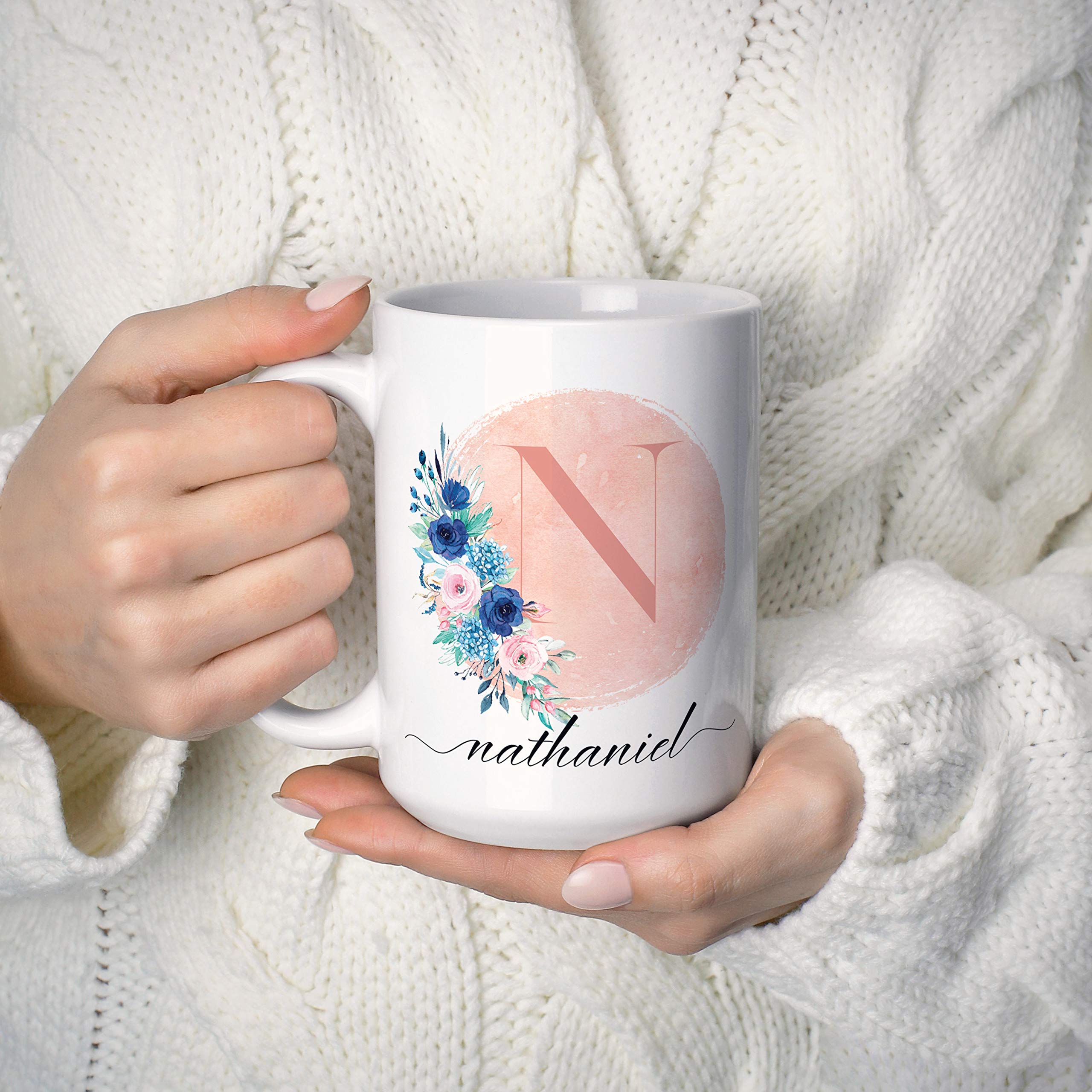Personalized 15oz Ceramic Coffee Mug for Women - Custom Name & Initial Cup in 9 Colors - Unique Mother's Day Gift, Bridesmaid Present, Grandma Gift Idea - Perfect for Home, Office & Special Occasions