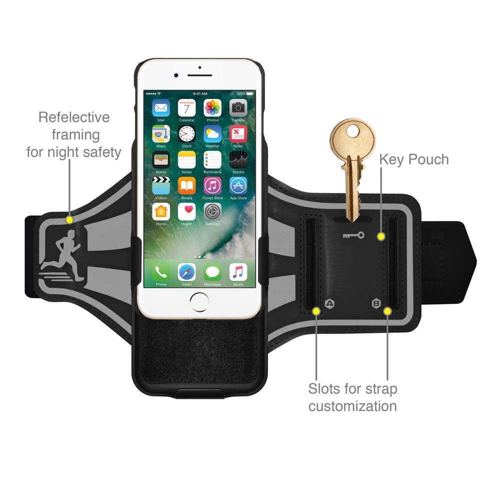 AMZER Shellster Armband Case for Apple iPhone 7 Plus - Black | Secure & Comfortable Workout Armband | Perfect for Running, Gym & Outdoor Activities