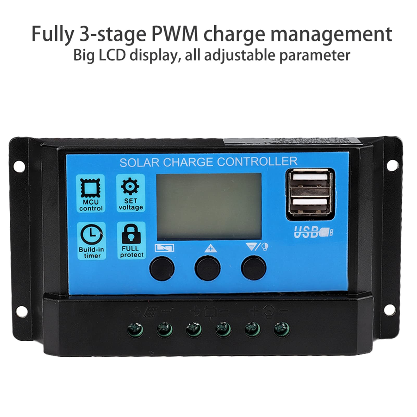 60A 12V/24V Solar Charge Controller with LCD Display & USB Port - Intelligent MPPT Regulator for RV, Boat, Off-Grid Solar Systems