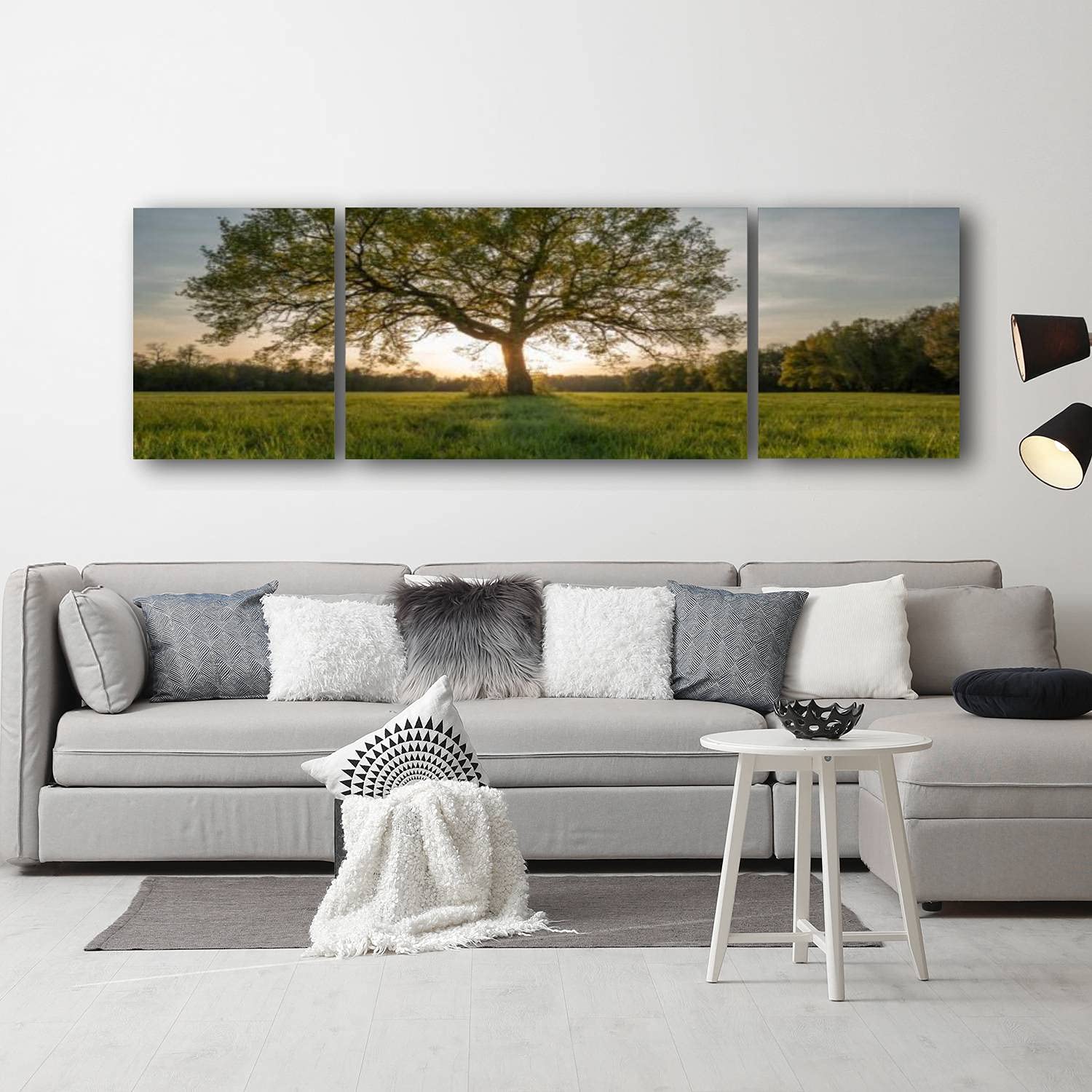Premium Framed Giclee Canvas Print - Spring Sunset Meadow Tree Landscape Wall Art for Living Room & Office Decor (63