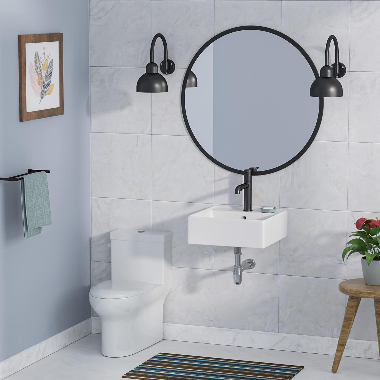 Lepuday 18x18 Inch White Ceramic Wall Mount Floating Vessel Sink - Modern Square Bathroom Sink for Small Spaces, Powder Rooms & Contemporary Vanities