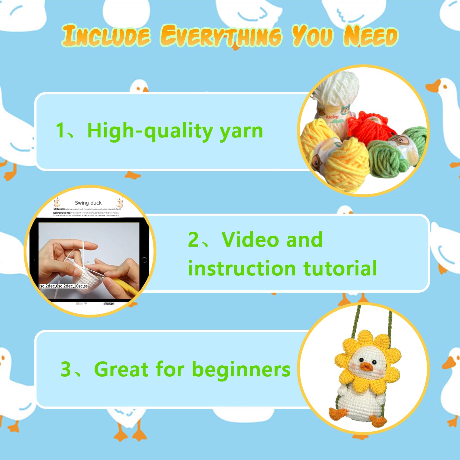 Xanadued Beginner Crochet Kit - DIY Crochet Duck Set with Step-by-Step Video Tutorial - Easy Knitting Starter Kit for Adults - Perfect for Relaxation, Gifts & Home Decor
