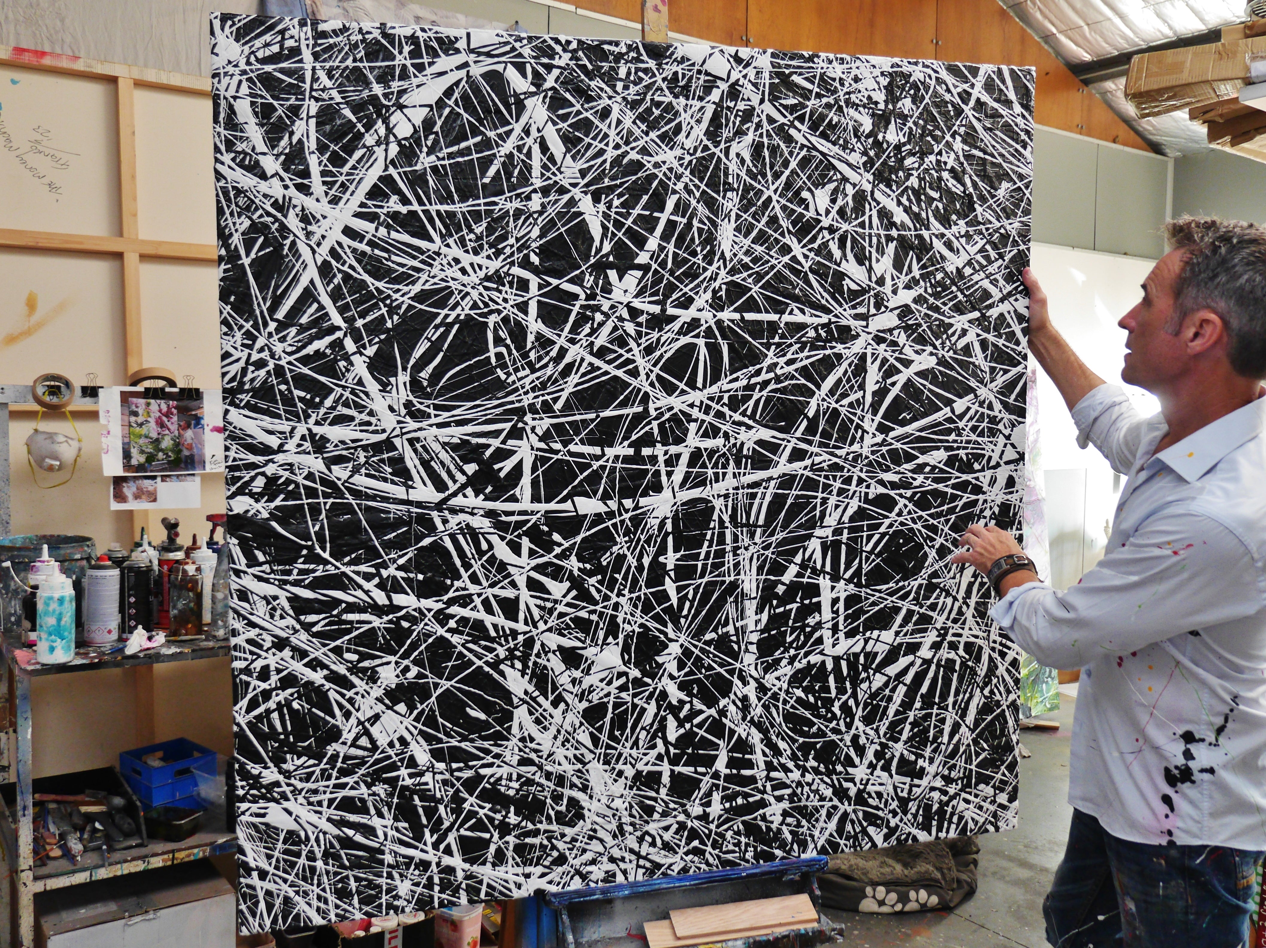 150cm x 150cm Black and White Textured Abstract Canvas Art Painting - Modern Frozen Square Design for Living Room, Bedroom, Office Wall Decor