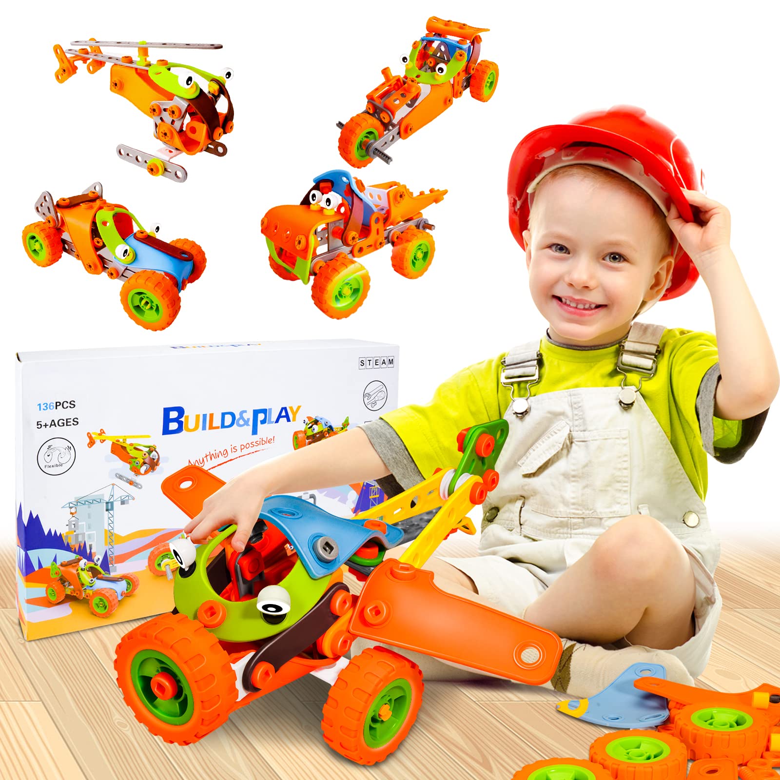 HOMETTER 136-Piece STEM Building Toys for Kids Ages 5-10, Educational Engineering Construction Set for Preschool & Elementary Boys & Girls - Creative Learning Gift for Classroom, Homeschool & Playtime