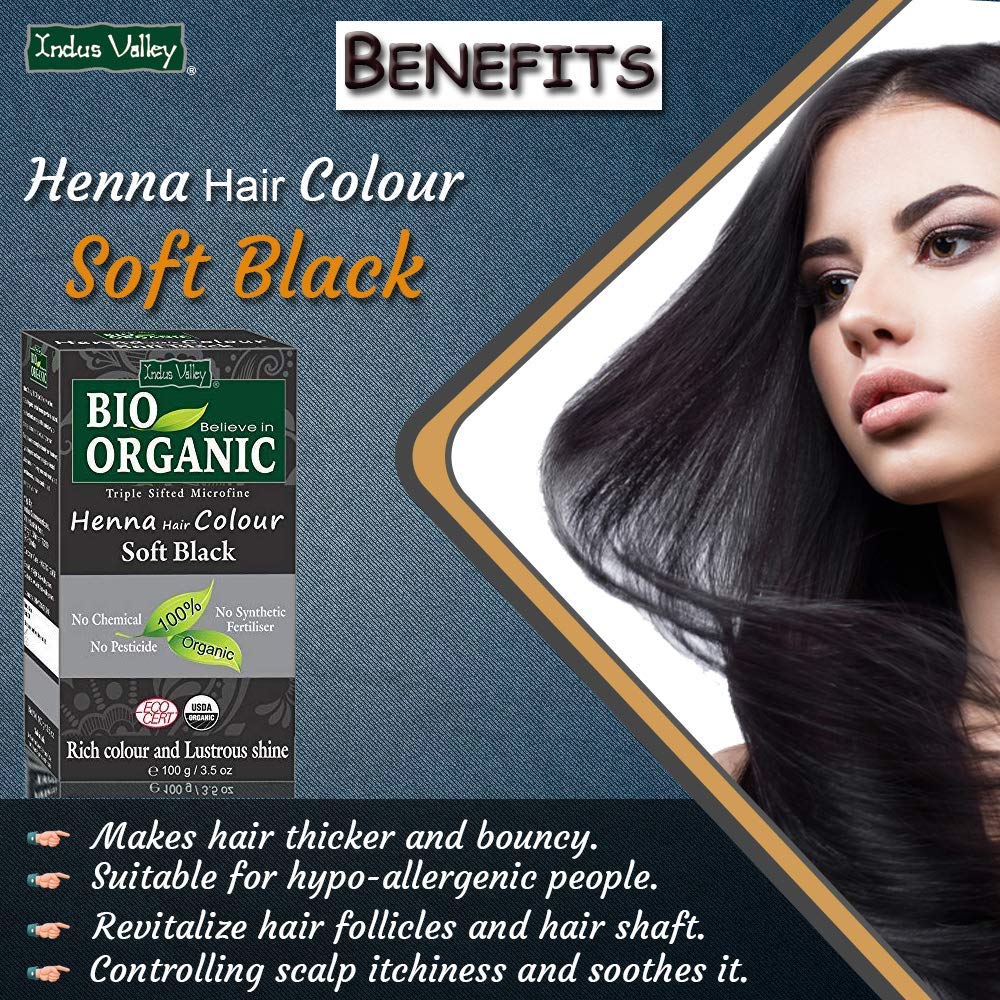 INDUS VALLEY Bio Organic Soft Black Henna Hair Dye with Hair Growth Oil Combo (100ml + 100g) - Natural Hair Color & Care for Gray Coverage, Conditioning & Styling at Home